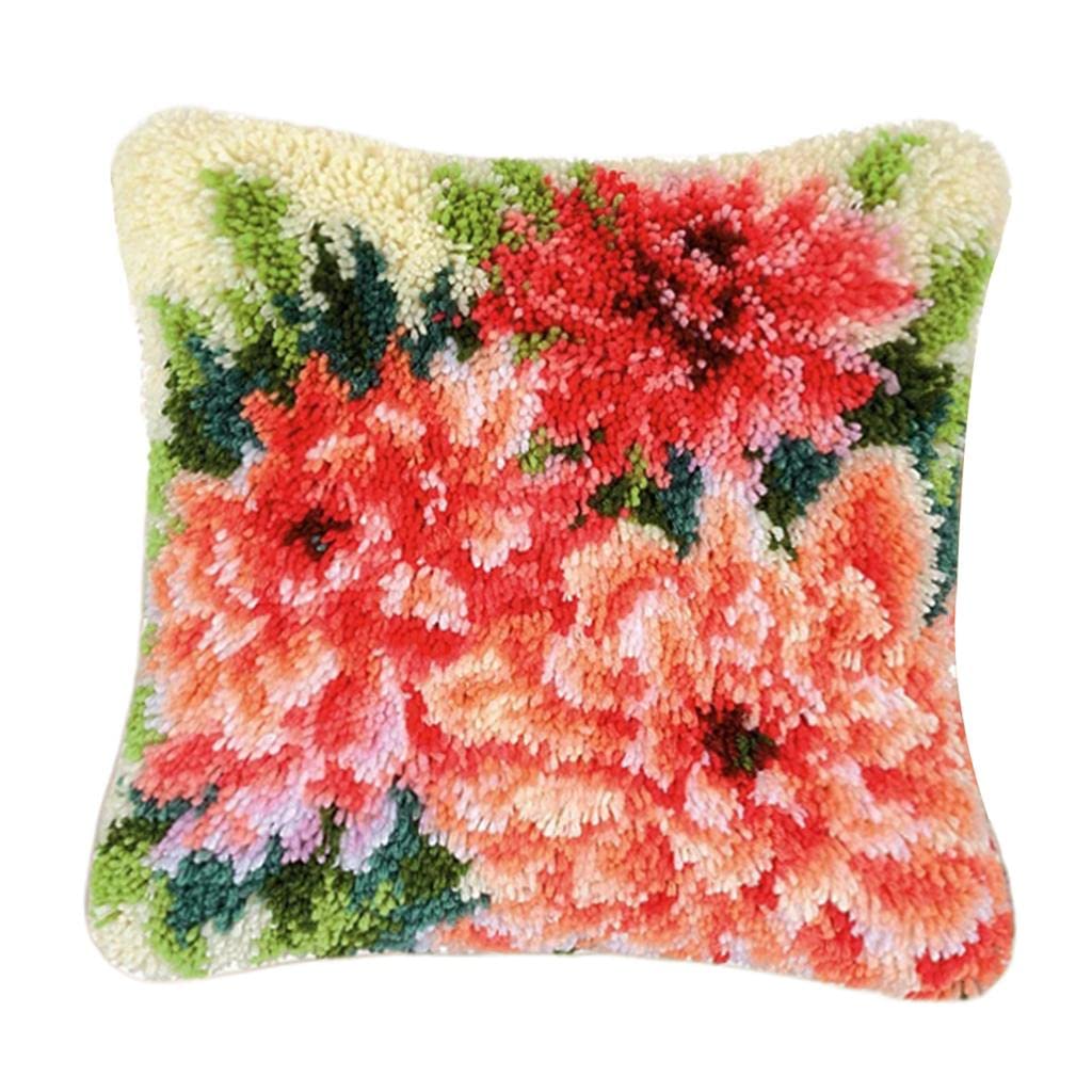 MERISHOPP Latch Hook Kits Pillow Case Cushion Cover Making Kit 17x17 Blooming Flowers Crafts | Needlecrafts & Yarn | Rug Making | Latch Hooking | Latch Hooking Kits-image-8