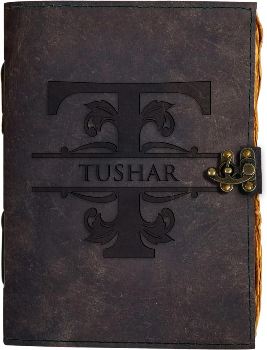 DI - KRAFT Handcrafted Personalised Leather Diary T Printed Notebook with 200 Unruled Pages for Office and Personal Use (A5)