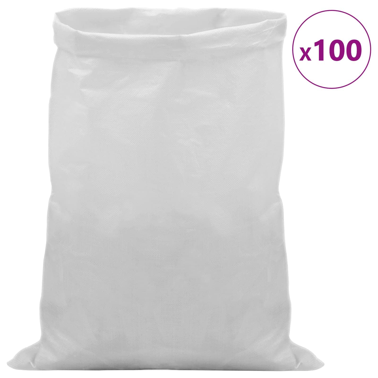 Sacos tejidos blancos, de polipropileno, 100 unidades, 50 x 80 cm, resistentes a la intemperie, para almacenamiento, envío y logística en exteriores, 15 kg de carga, robustas para la empresa