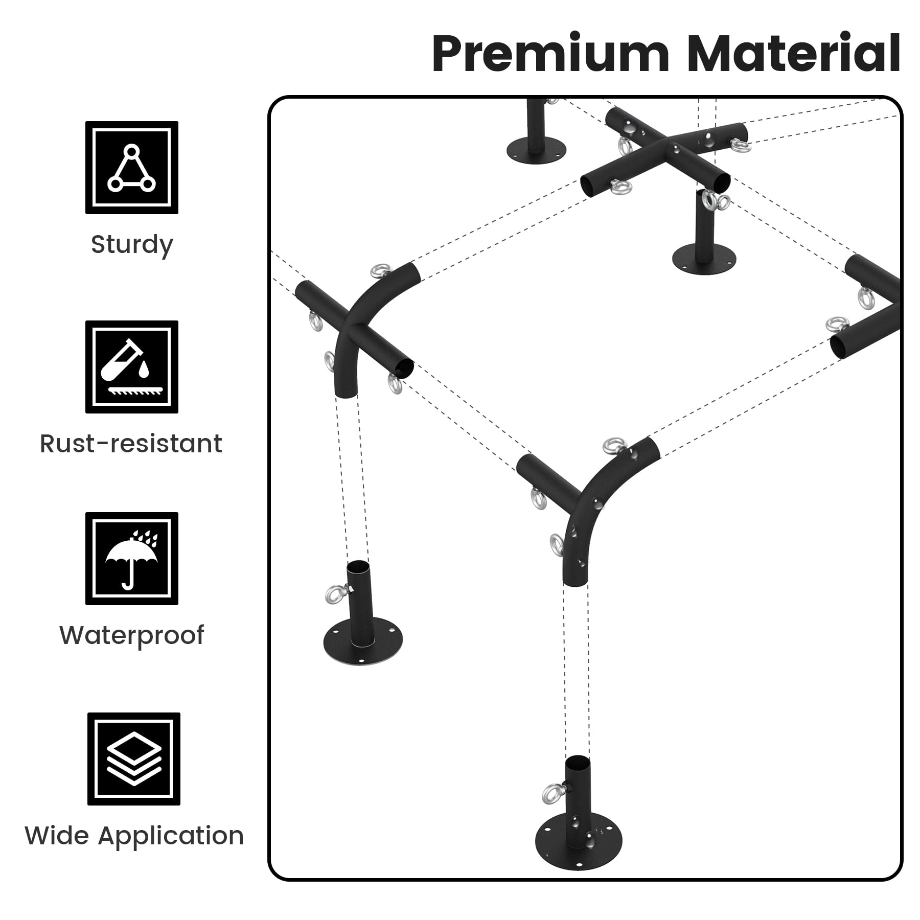 Accesorios de toldo de 1 3/8 pulgadas para piezas de marco de cochera de 8 patas, accesorios de tubería de toldo negro con pernos de ojo, kit de marco de cochera, conectores de pico bajo con