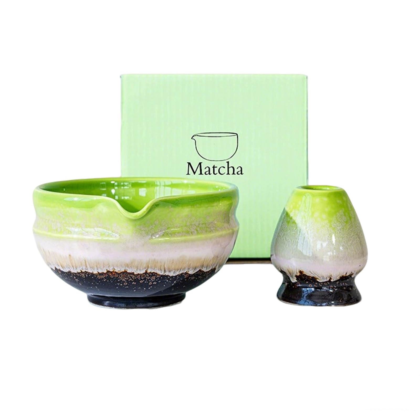 AVIANA Matcha Bowl Set Ceramic Chawan Taupe Matte Hand Glazed Tea Kit