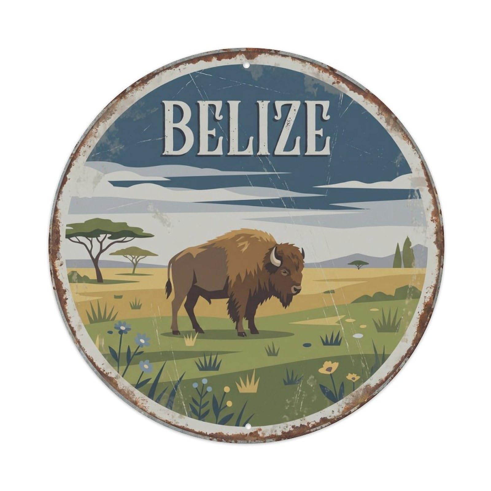 Belize Bison Grassland Prairie Metal Tin Sign