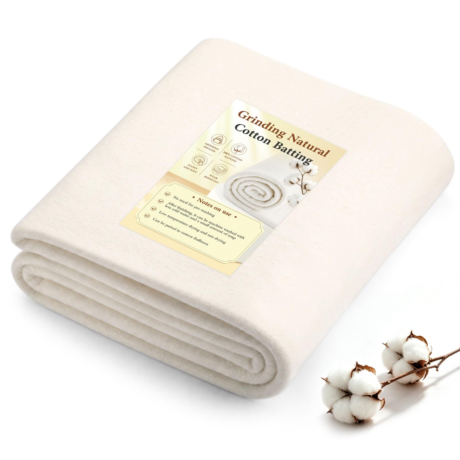 ENCHOL Natural Cotton Batting for Quilting, Grinding Cotton Quilt Batting