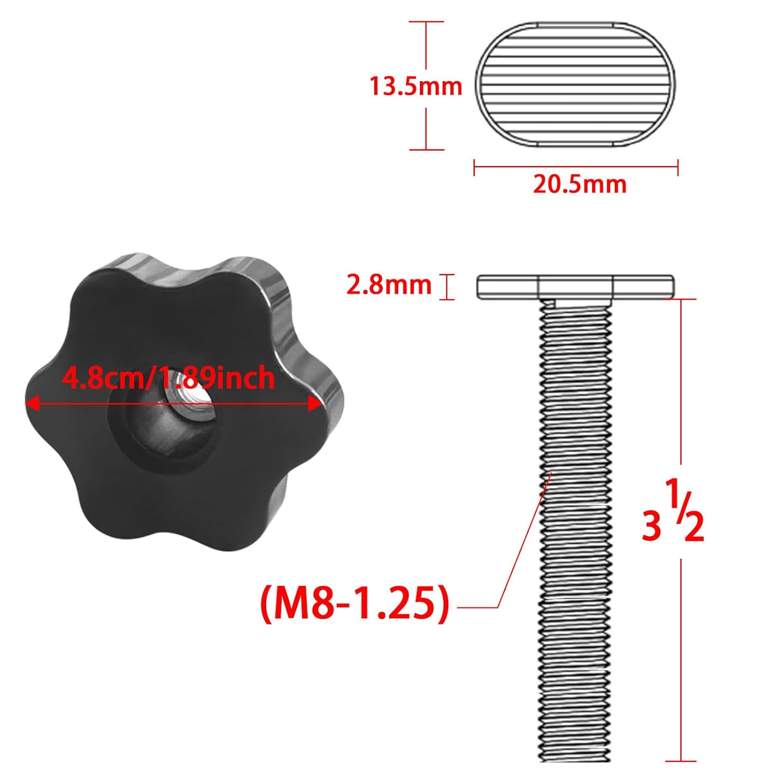 5 pcs 6-Star Clamping knobs with 20 pcs M8 3-1/2 inch Long T Slot Bolts fits for T Track Accessories, Feather Boards Woodworking jigs and fixtures