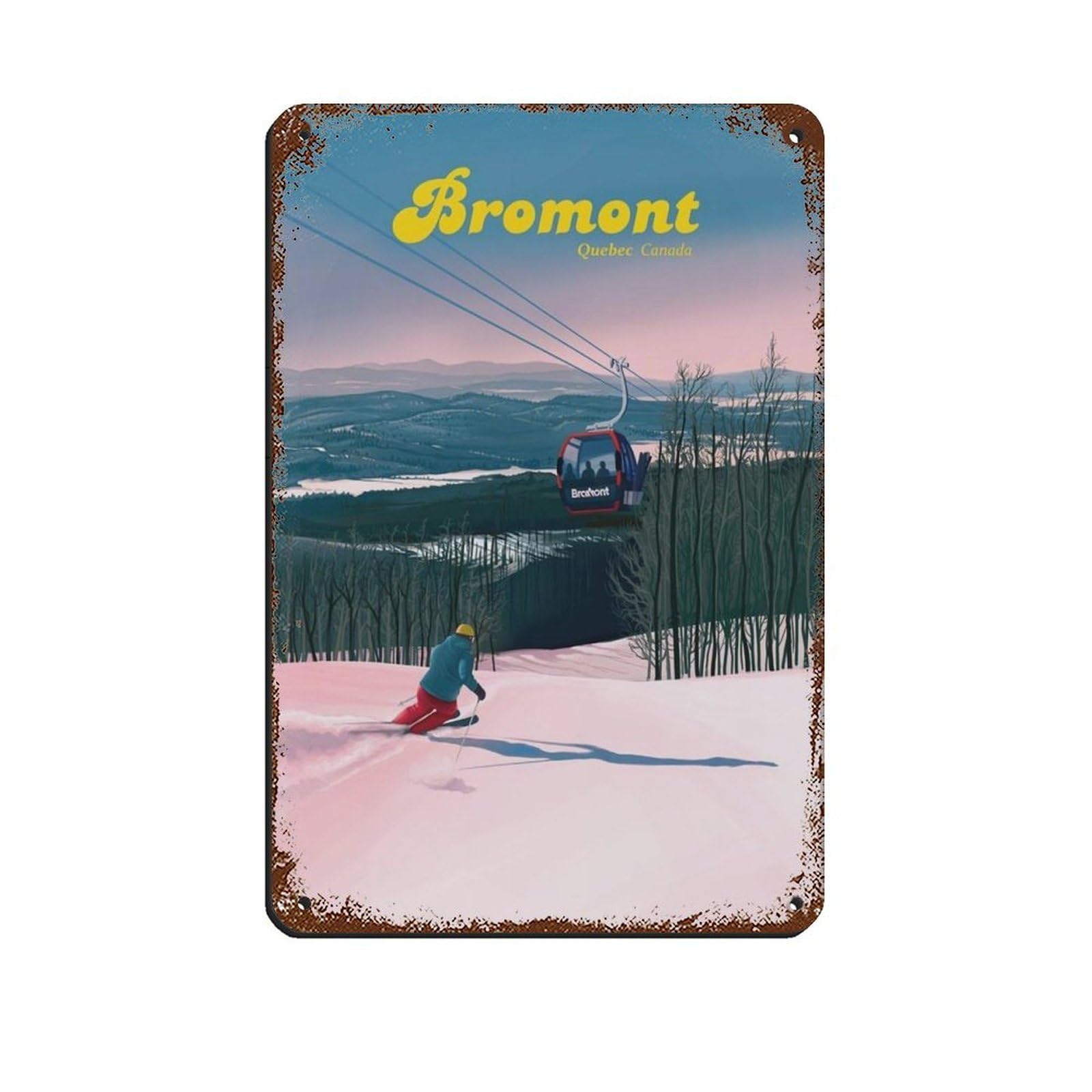 Poster rétro en métal Bromont - Décoration murale station de ski 20x30 cm