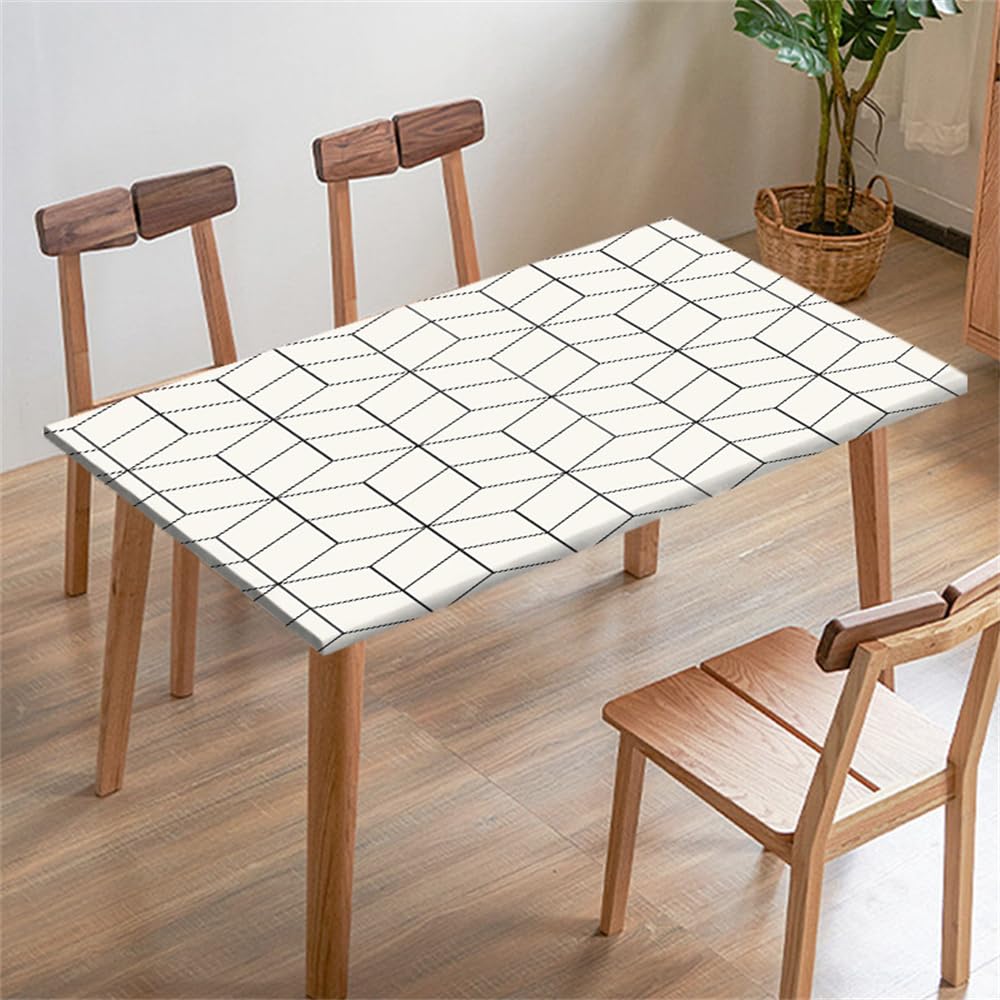 FANSU Tablecloth Picnic Covers Tablecloth Elastic Fitted Table Cloth Waterproof Stain-Resistant Marble Geometry Tablecloths Rectangle Square for Outdoor Camping Indoor Party (80x80cm,White)