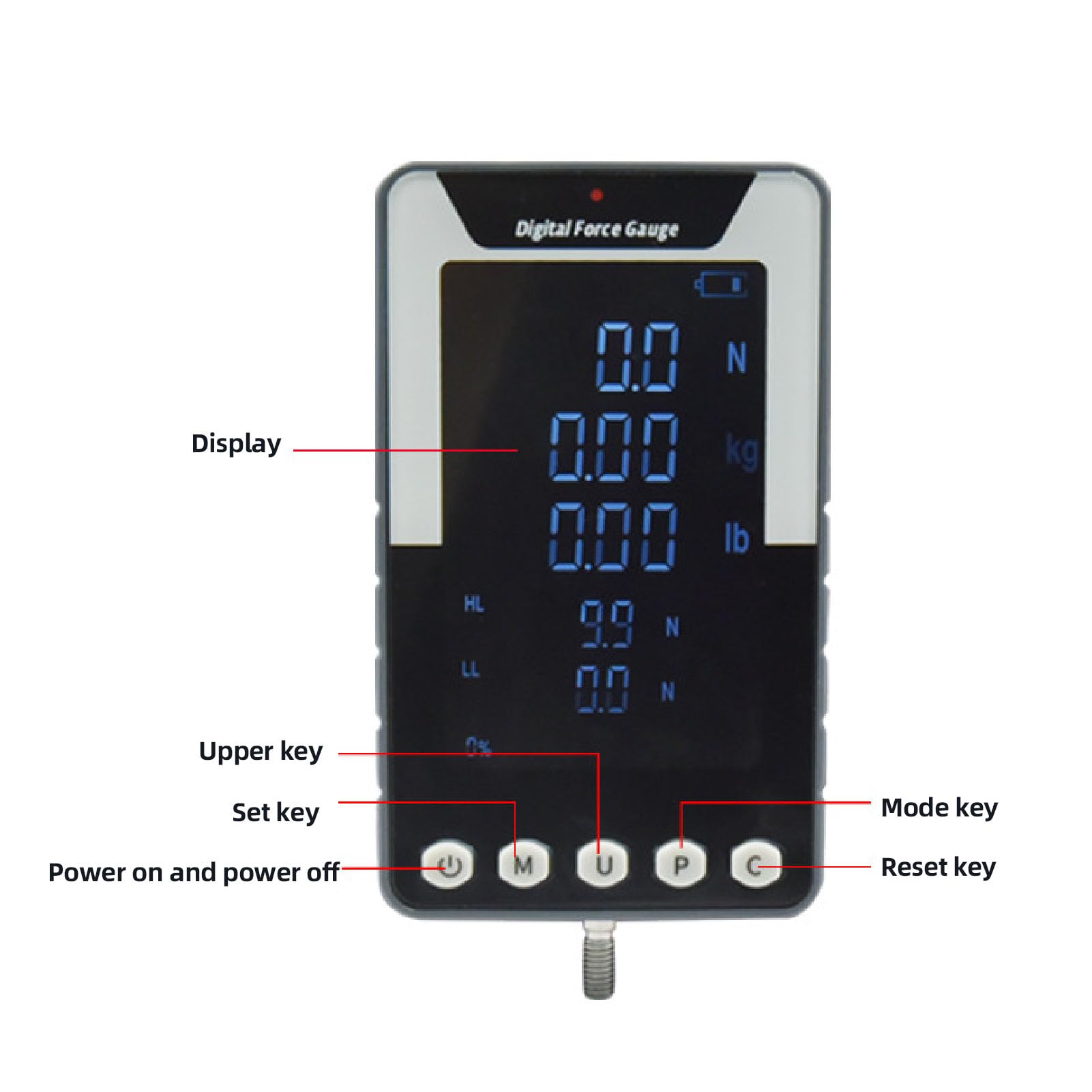 Digitales Kraftmessgerät Zugkrafttester mit Farbdisplay 5kg 11lb 50N Echtzeit und Haltemodus für Prüfung und Datensynchronisation