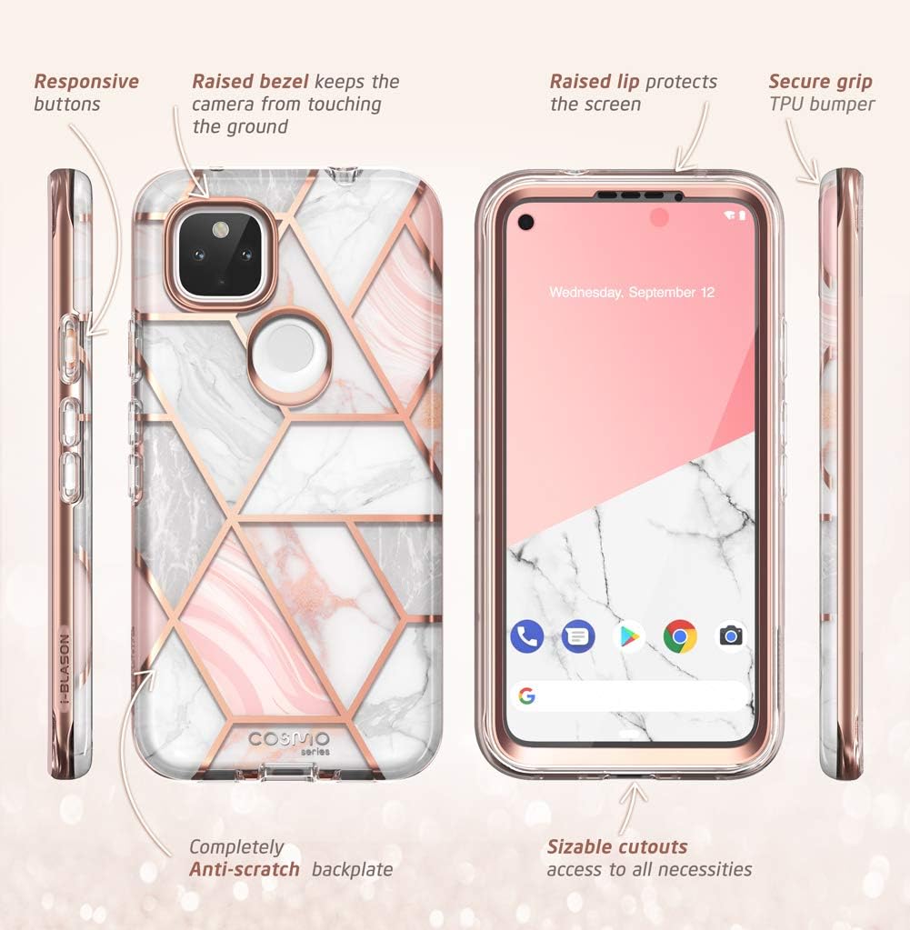 i-Blason Cosmo Series for Google Pixel 4a 5G Case 6.2 inch (2020), Slim Full-Body Stylish Protective Case with Built-in Screen Protector (Marble)