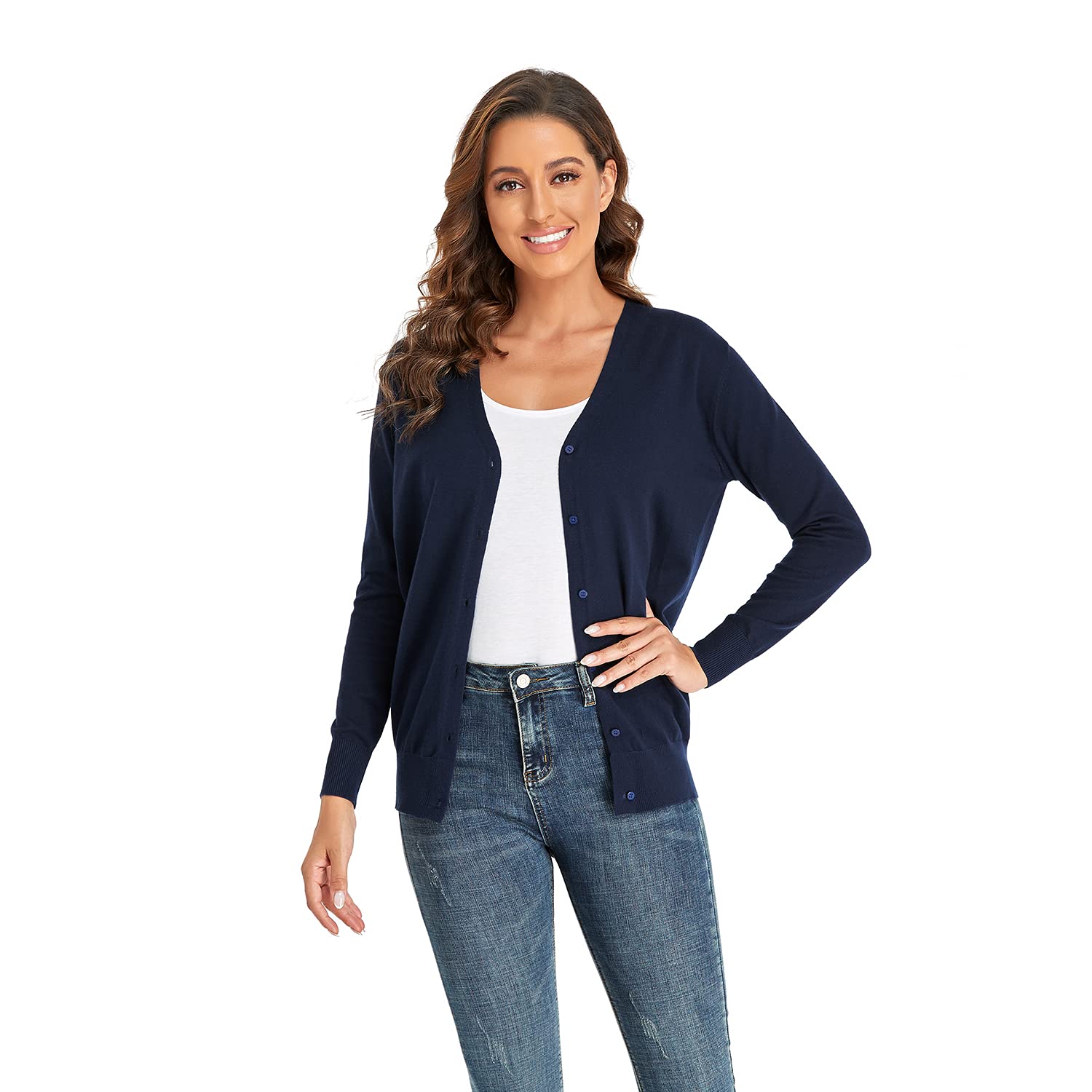 CUNYI Cardigan para Mujer Escote en V Rebeca de Punto Manga Larga