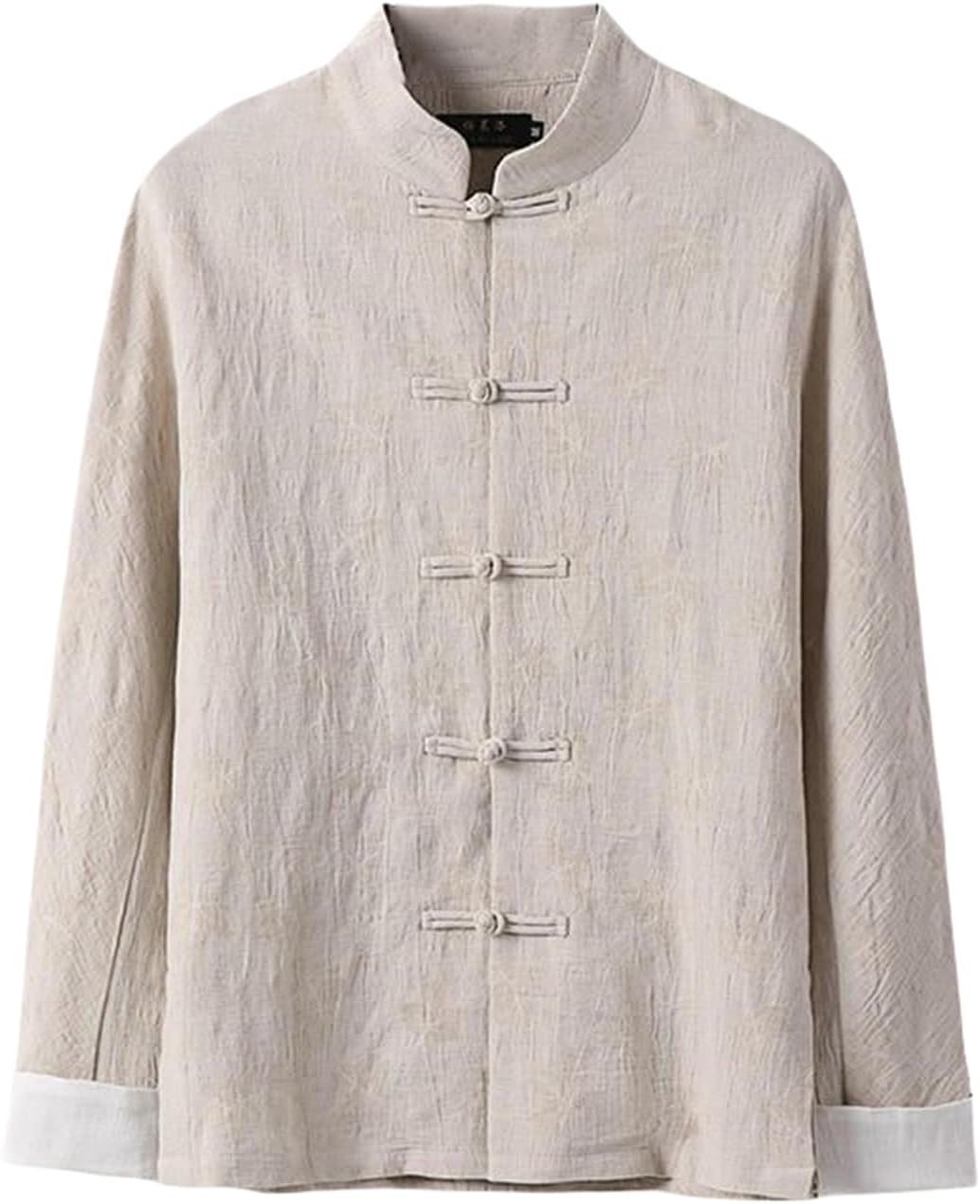 Men's Autumn Retro Republic Style Tang Suit Linen Stand Collar Frog Button Long Sleeve Shirt Top