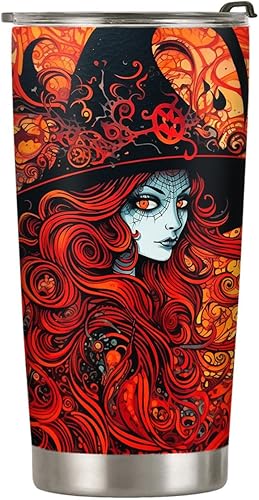 Miniatura 10 de ORCAE Vaso de Halloween de 20 onzas, vaso de bruja de Halloween, vaso de bruja de calabaza de Halloween, taza de viaje aislada con tapa, termo de