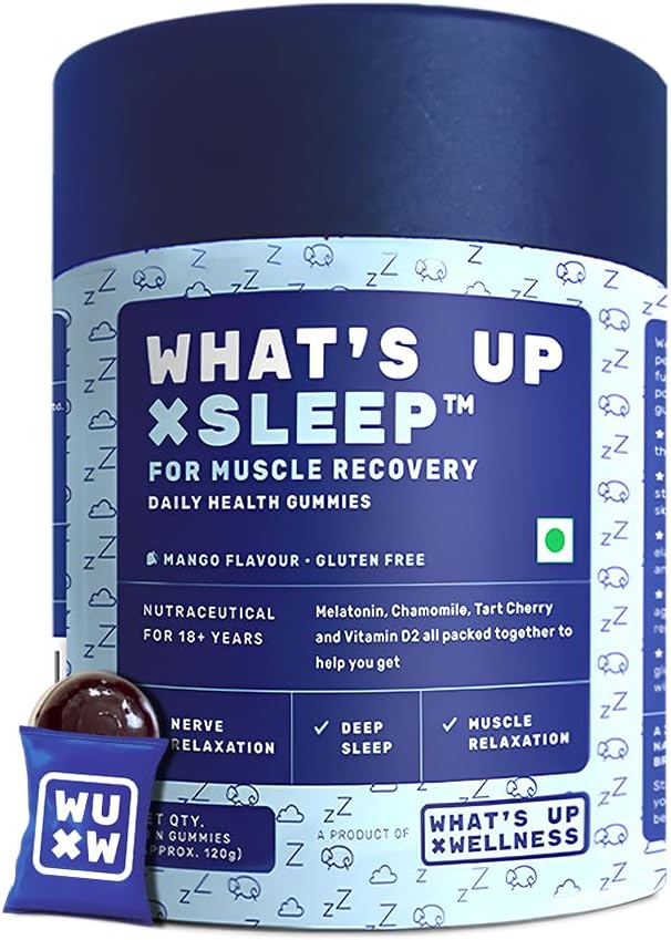 What's Up Wellness Melatonin 5 Mg Sleep Gummies| Tart Cherry And Chamomile Extracts For Muscle Recovery & Nerve Relaxation| 30 Melatonin Gummies