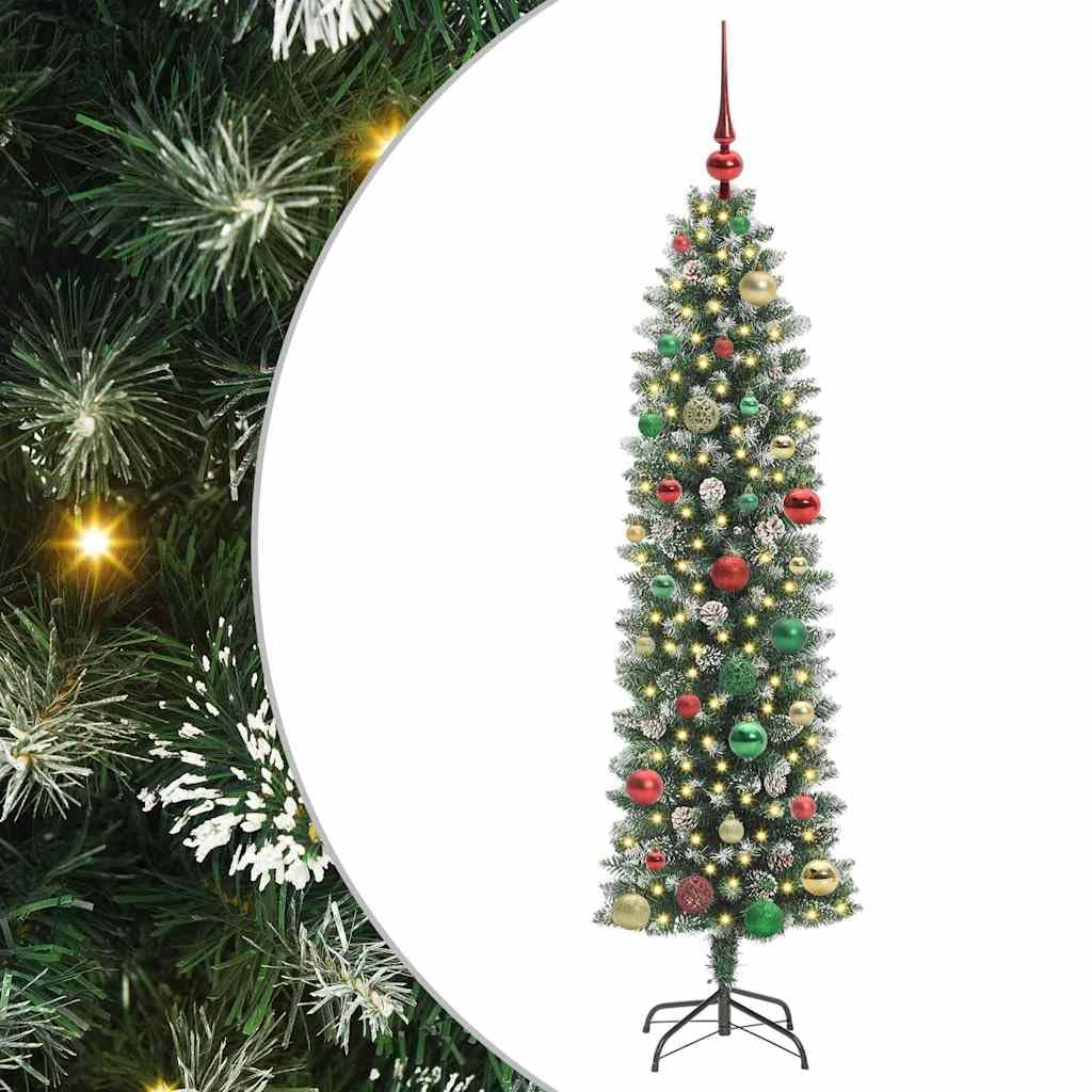 Albero di Natale artificiale sottile verde bianco 150 cm con 150 luci LED bianco caldo, 8 modalità, punte in PVC, ideale per interni, decorazione festiva