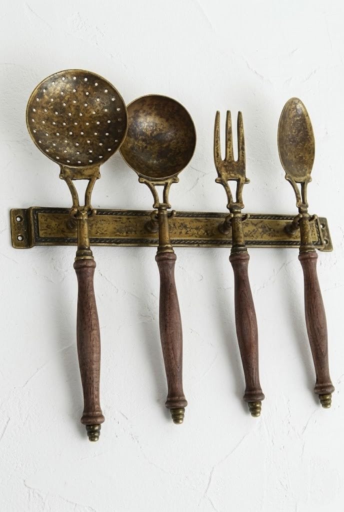Arterameferro Set dekorative Kochlöffel aus Messing und Holz, 4 Stück
