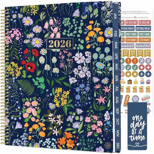 bloom daily planners 2026 Planner (January to December) - 8.5” x 11” Weekly & Monthly Dated Agenda Organizer Book with Stickers & Tabs - Flexible Soft Cover - Garden Party, Navy