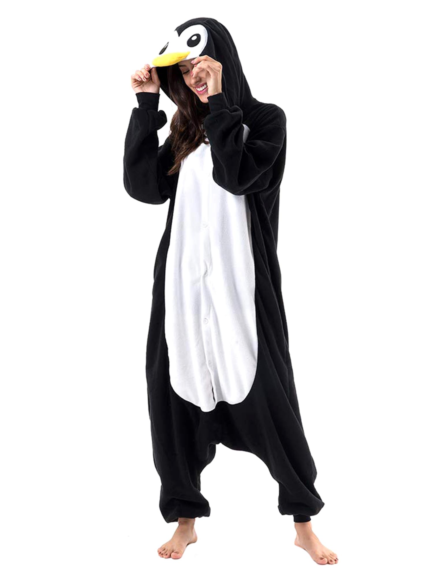 SANSIWUWomen's Men's Adult Animal Costume Jumpsuit Long Sleeves Plush Pajamas Button Up Onesie Cosplay Costume