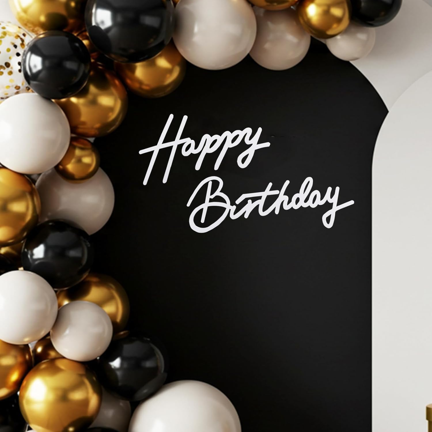 DecoGlee Happy Birthday Sign for Backdrop - White Felt Banner - Includes Dot Glue - Perfect for Birthday Party Backdrop,Wall Decr,Balloon Arch,Photo Background