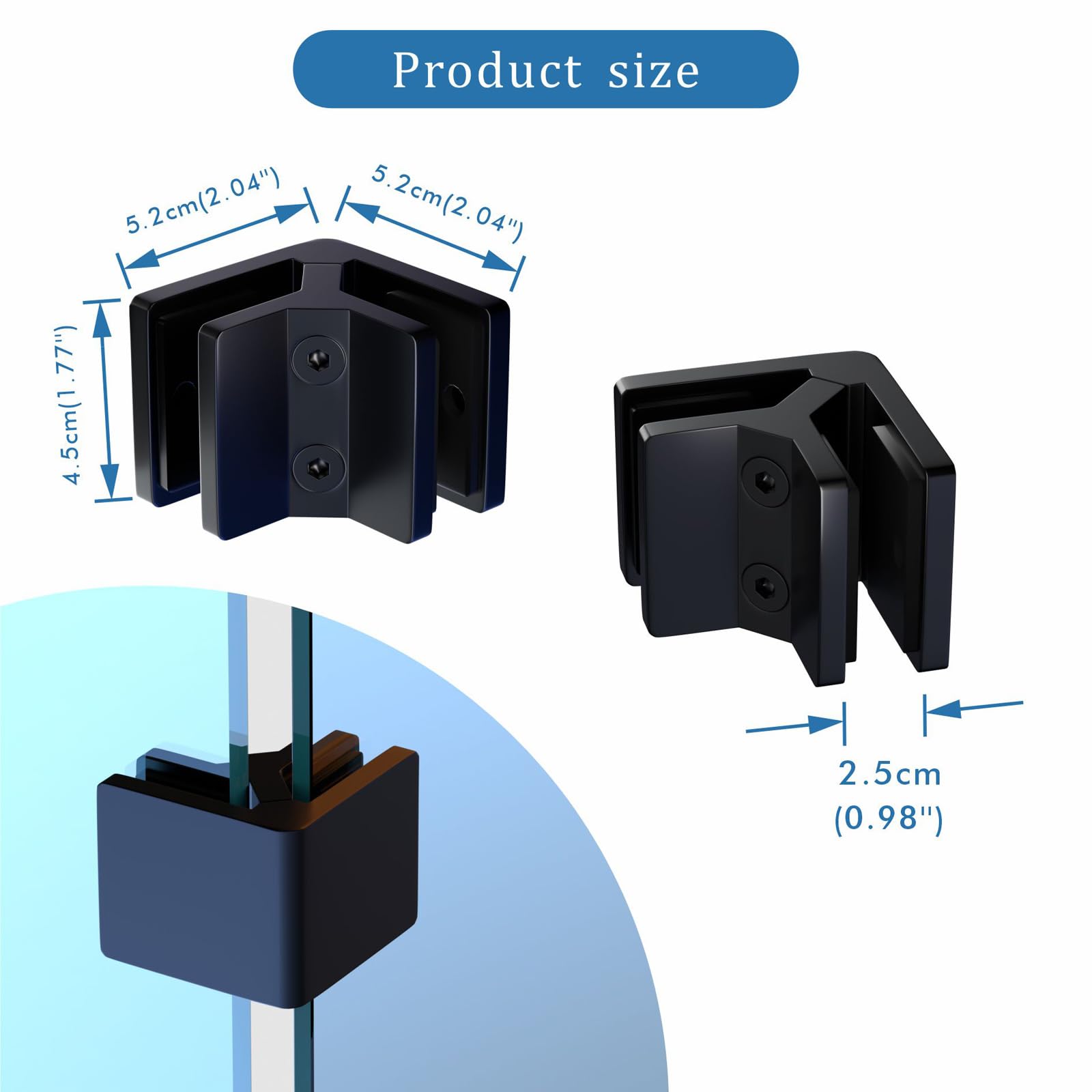 Soporte de abrazadera de vidrio de acero inoxidable de grado marino para vidrio de 10 a 12 mm de grosor, soporte de estante ajustable para barandilla, barandilla, ducha, valla, piscina, puerta