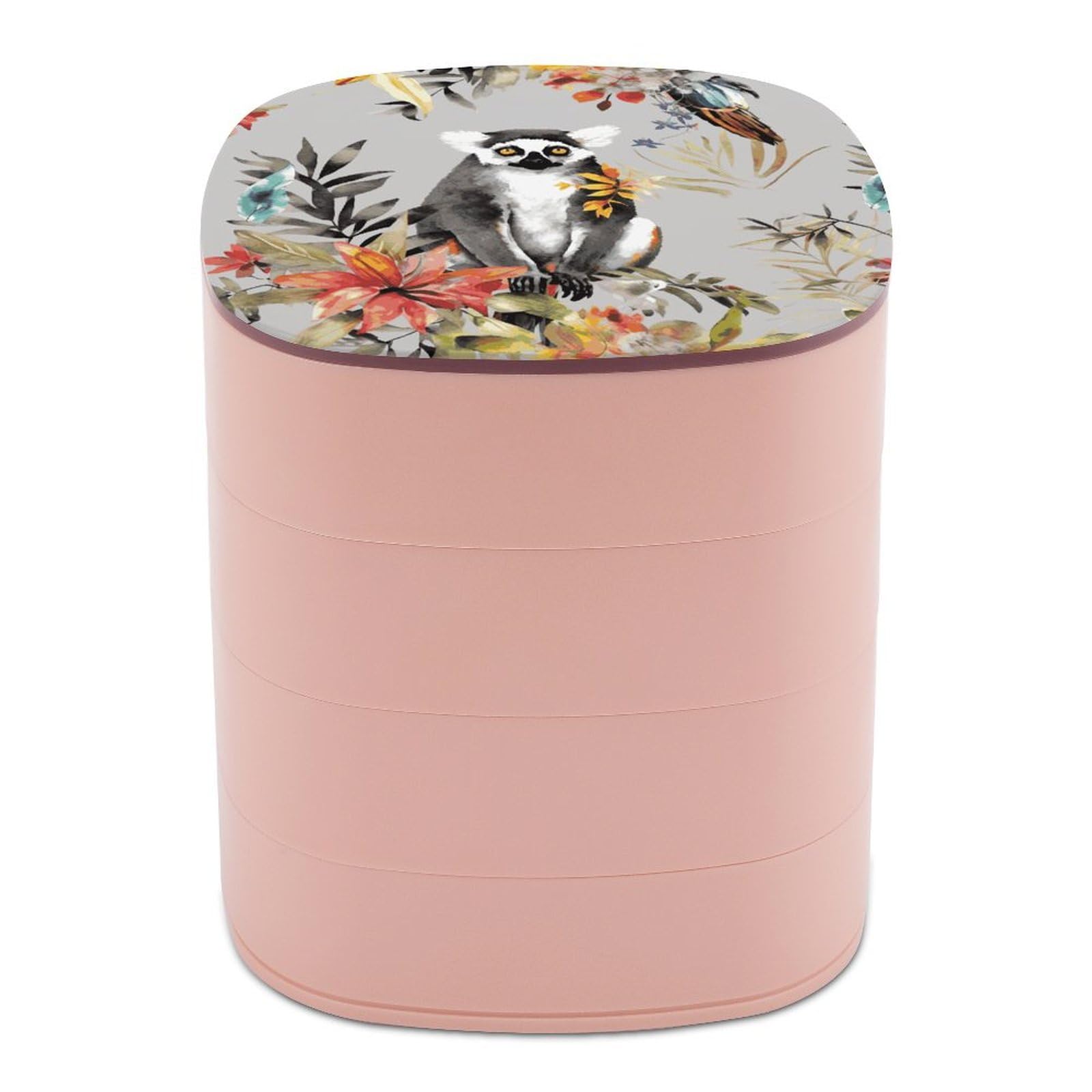 Coffret à bijoux motifs lémuriens et fleurs avec couvercle de protection