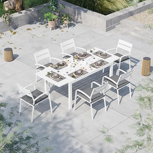 Miniatura 2 de Soleil Jardin Mesa de comedor extensible de aluminio para patio, 59 a 83 pulgadas, mesa rectangular ajustable para interiores y exteriores, para 6-8