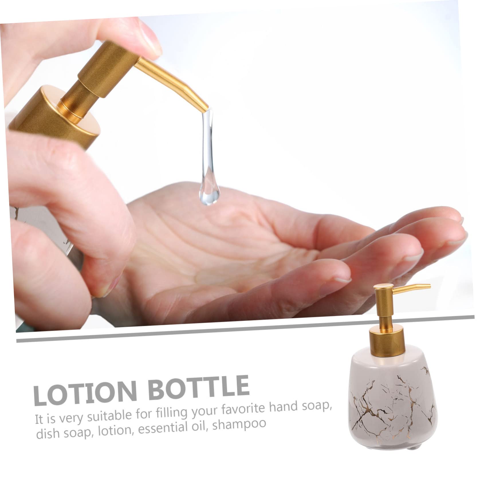 Dispensador de Jabón Líquido Rellenable Bomba Prensa 350 Ml Cerámica Gris Mármol Portátil para Baño y Ducha sin Fugas