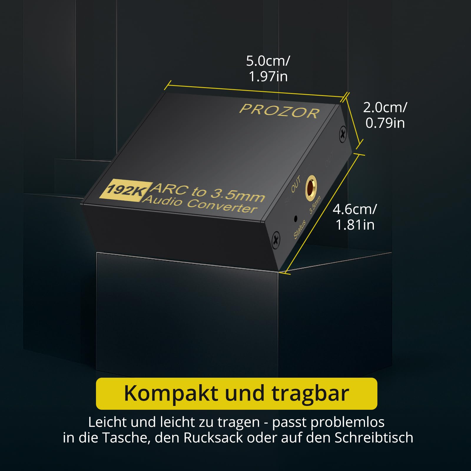 PROZOR eARC/ARC Audio Extractor HDMI zu 3,5mm Stereo Audio Konverter PCM 192kHz HDMI ARC to 3,5mm AUX Audio Extraktor für TV, Kopfhörer, Verstärker, Aktivlautsprecher