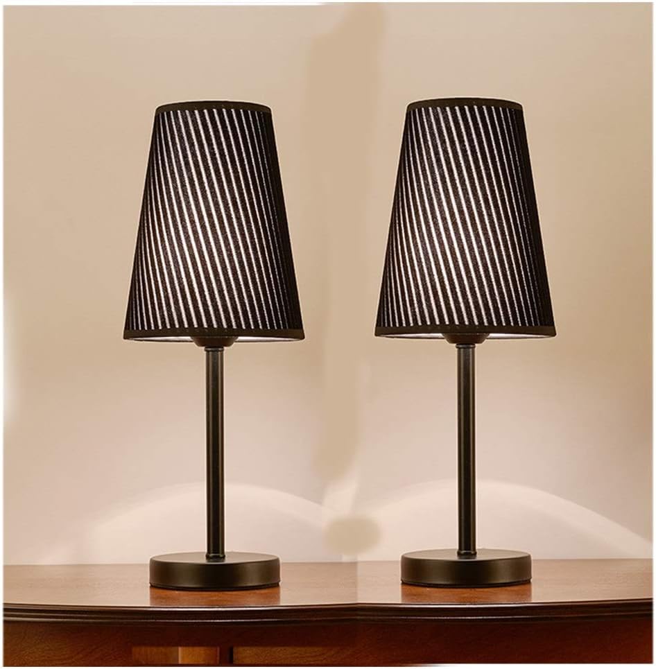 CXD Bedside Table Lamps - Small Nightstand Lamps Set of 2 with Fabric Shade, Bedside Desk Lamp for Living Room, Office, Dorm, Kids Room, Girls Room - 17.3Inches (color : Black)