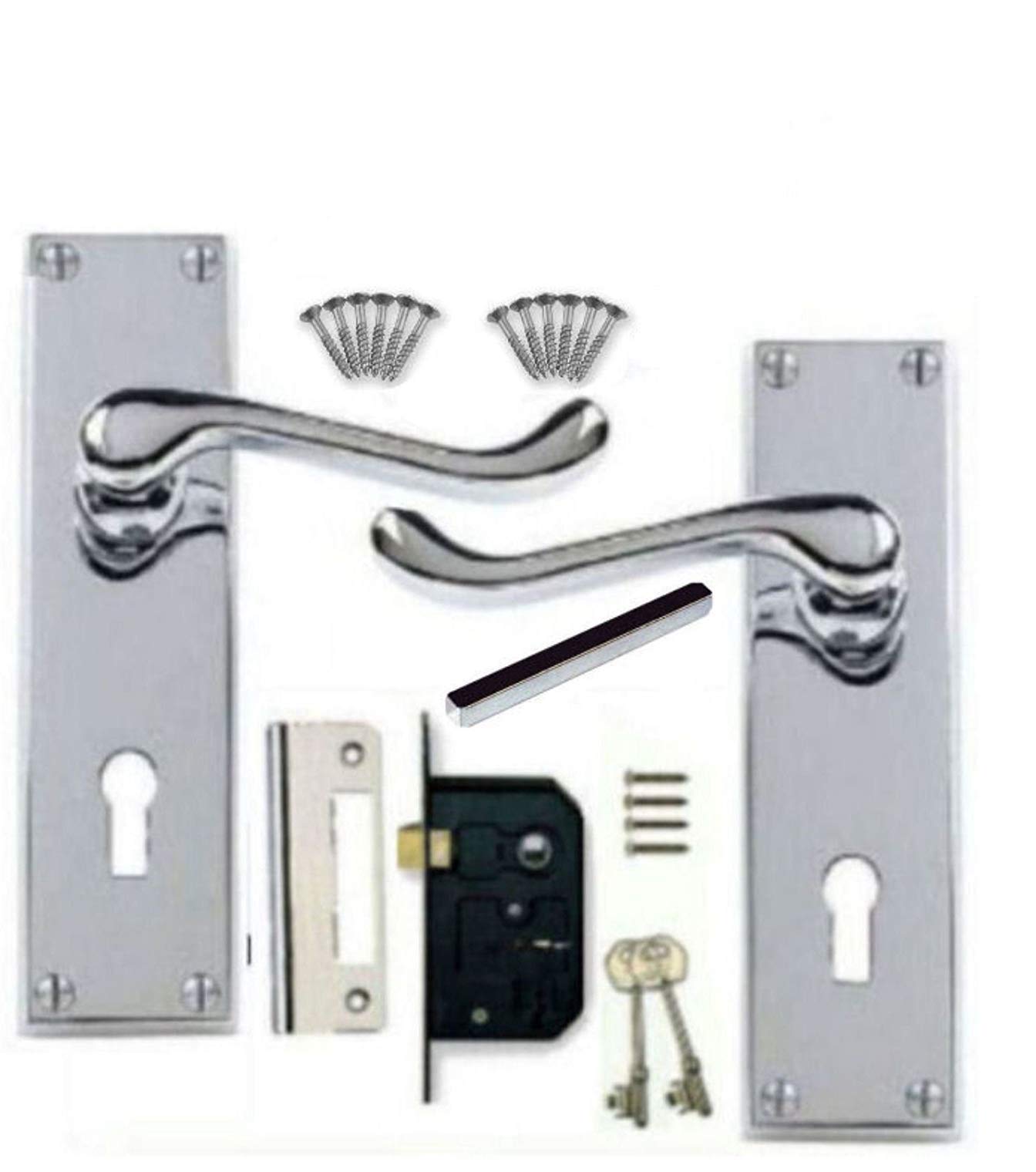 Jiyo.outdoor Polished Chrome Victorian Scroll Door Handles In Finish With 3 Lever Lock