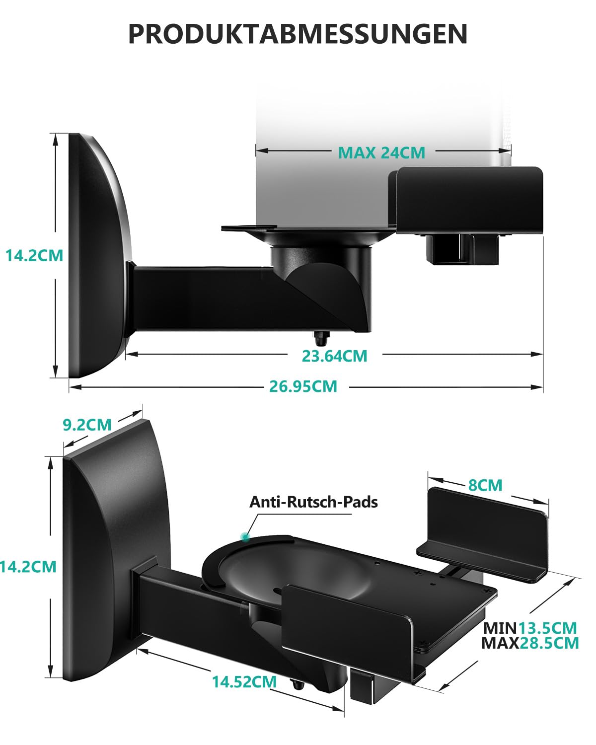 WALI Lautsprecher-Wandhalterungen, Zweifache Halterung für Große Surround-Sound-Lautsprecher, je bis zu 25 kg Tragfähig (SWM201), Schwarz
