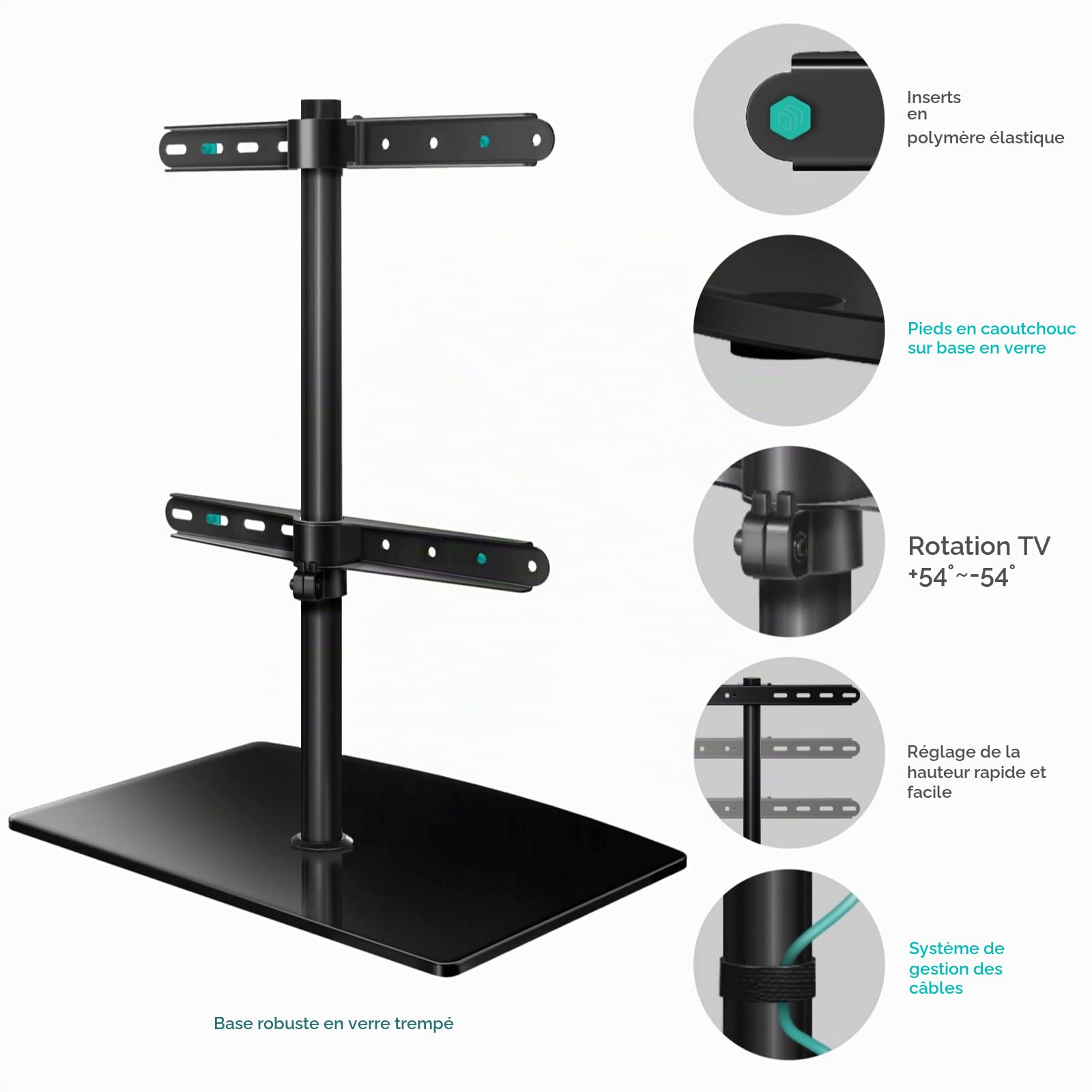 ONKRON PT3 BLK Support TV de Table pour téléviseurs de 32 à 75 Pouces, Noir