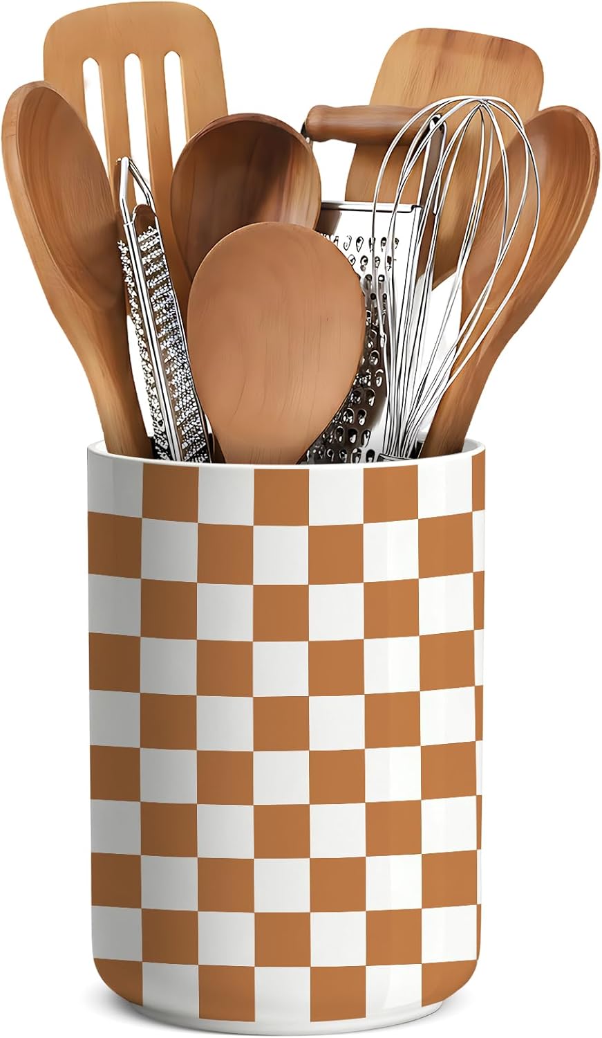 Marble utensil holder,Countertop Ceramic Utensil Holder,Large Cooking Utensil Crocks for Kitchen Counter Decor, Ceramic Vase for Kitchen Utensils, H6.3 xD4.7(marble)