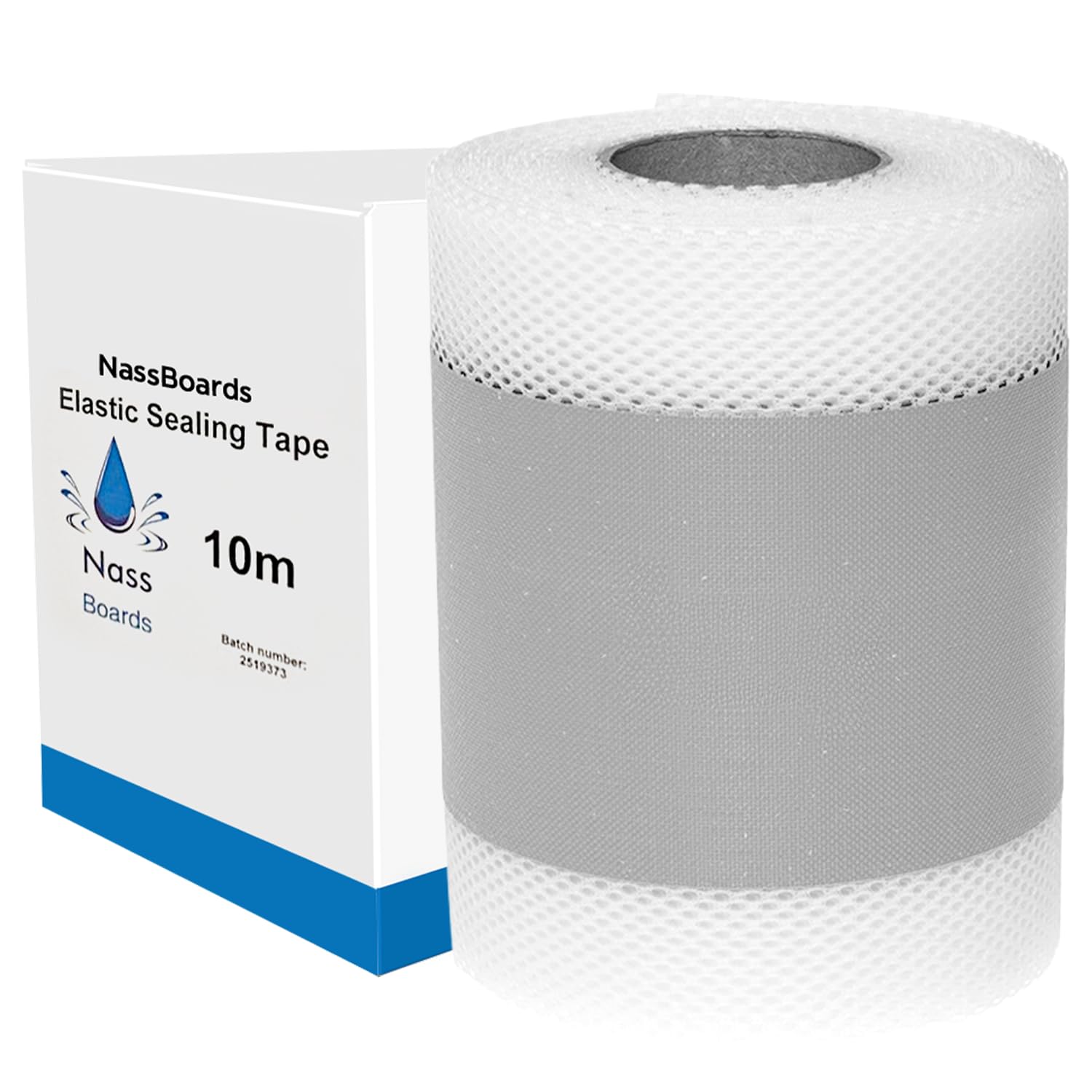 Nassboards PE120 PVC Elastic Sealing Tape - Waterproof Tape for Shower, Works as Tanking Tape and Leak Sealer for Waterproofing Corners, Polyester Mesh and PVC Fabric Seals Pipe-Work and Drains (50m)