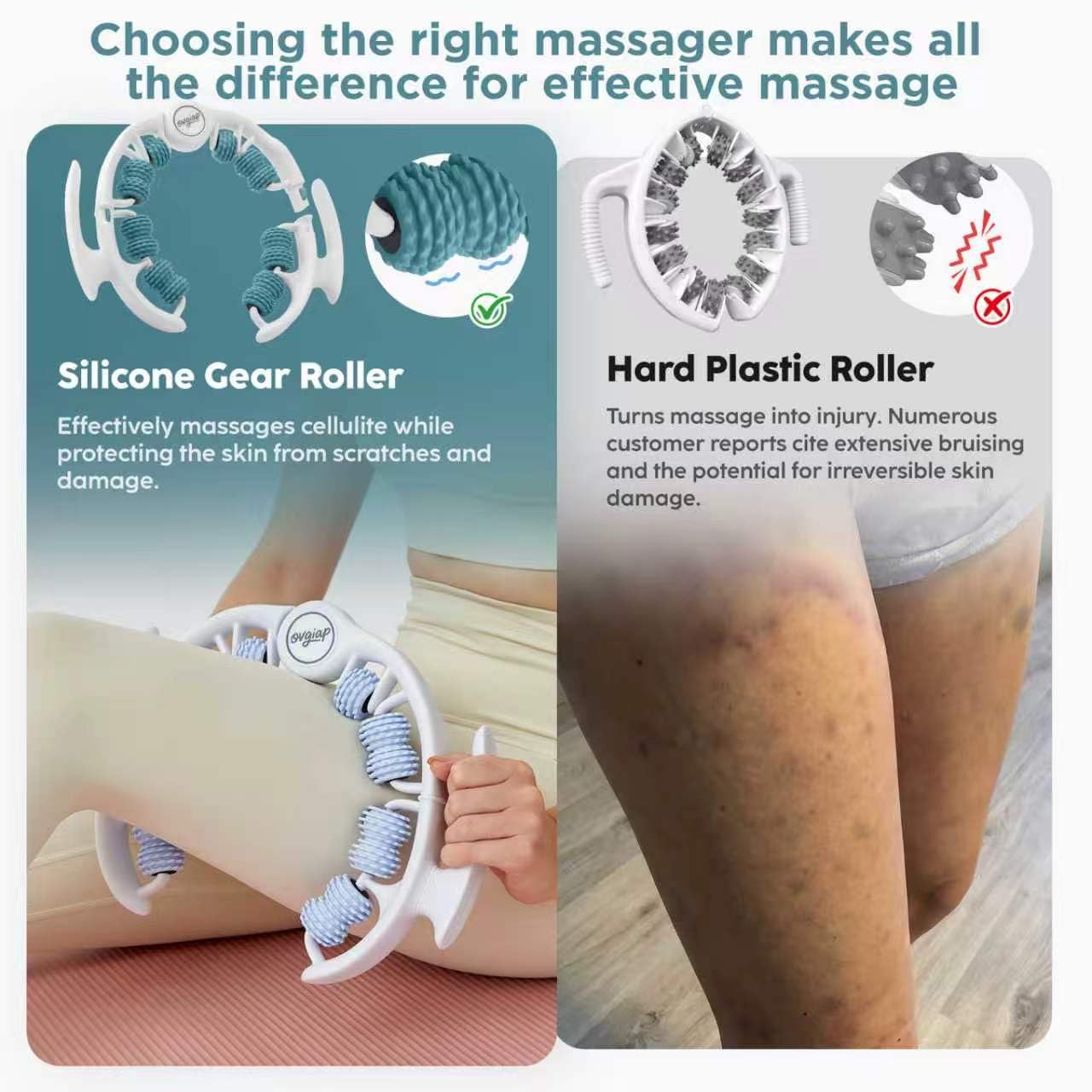 Massaggiatore manuale anticellulite per gambe e cosce, strumento di drenaggio linfatico, blaster portatile per tessuti profondi, per scolpire il corpo e rimuovere la cellulite (verde)