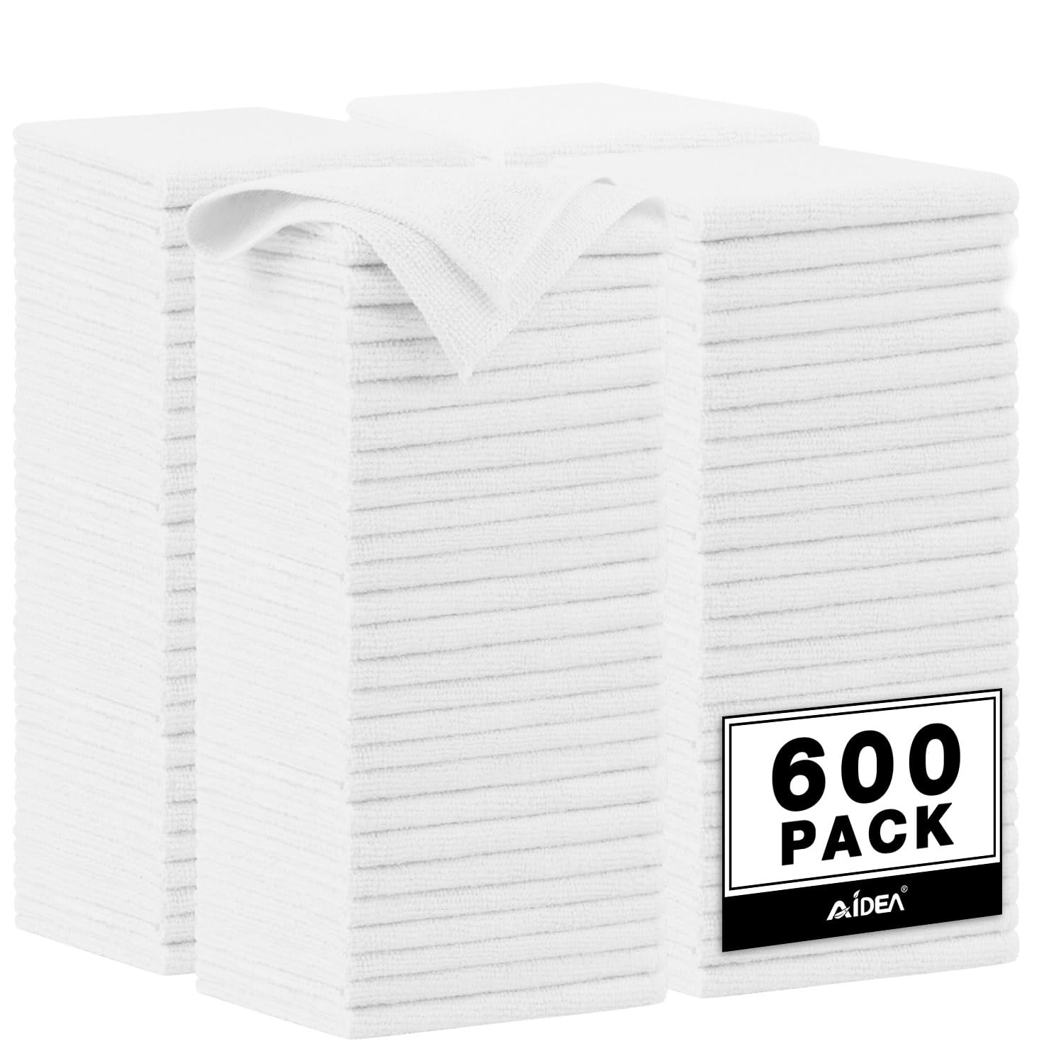 AIDEA Microfiber Cleaning Cloth White, 600PK, Microfiber Towels for Cars, Shop Towels Cleaning Rags, Premium Wash Cloths, Absorbent Towel for SUVs, House, Kitchen, Commercial, Cleaning Supplies 12×12" White 600PK
