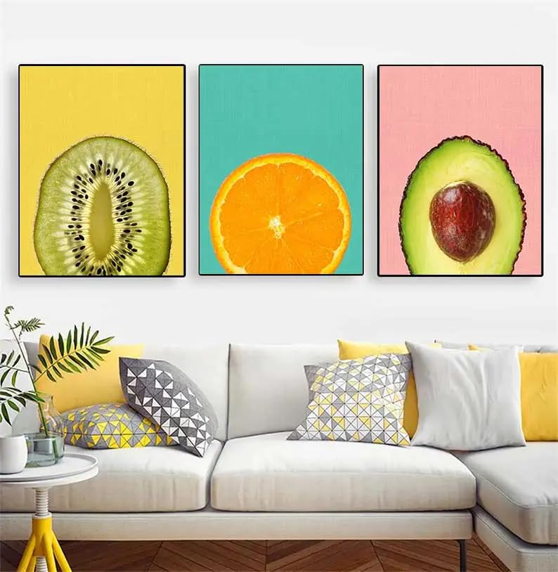 Cuadros abstractos de kiwi y aguacate en lienzo minimalista nórdico de 60x70cm para sala 1