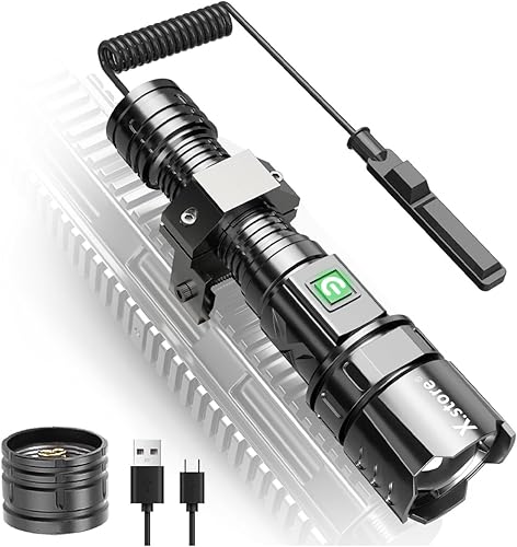 XHP70 Picatinny - Linterna táctica LED, linterna eléctrica para montaje en riel, 5 modos, impermeable, con función de zoom, interruptor de presión