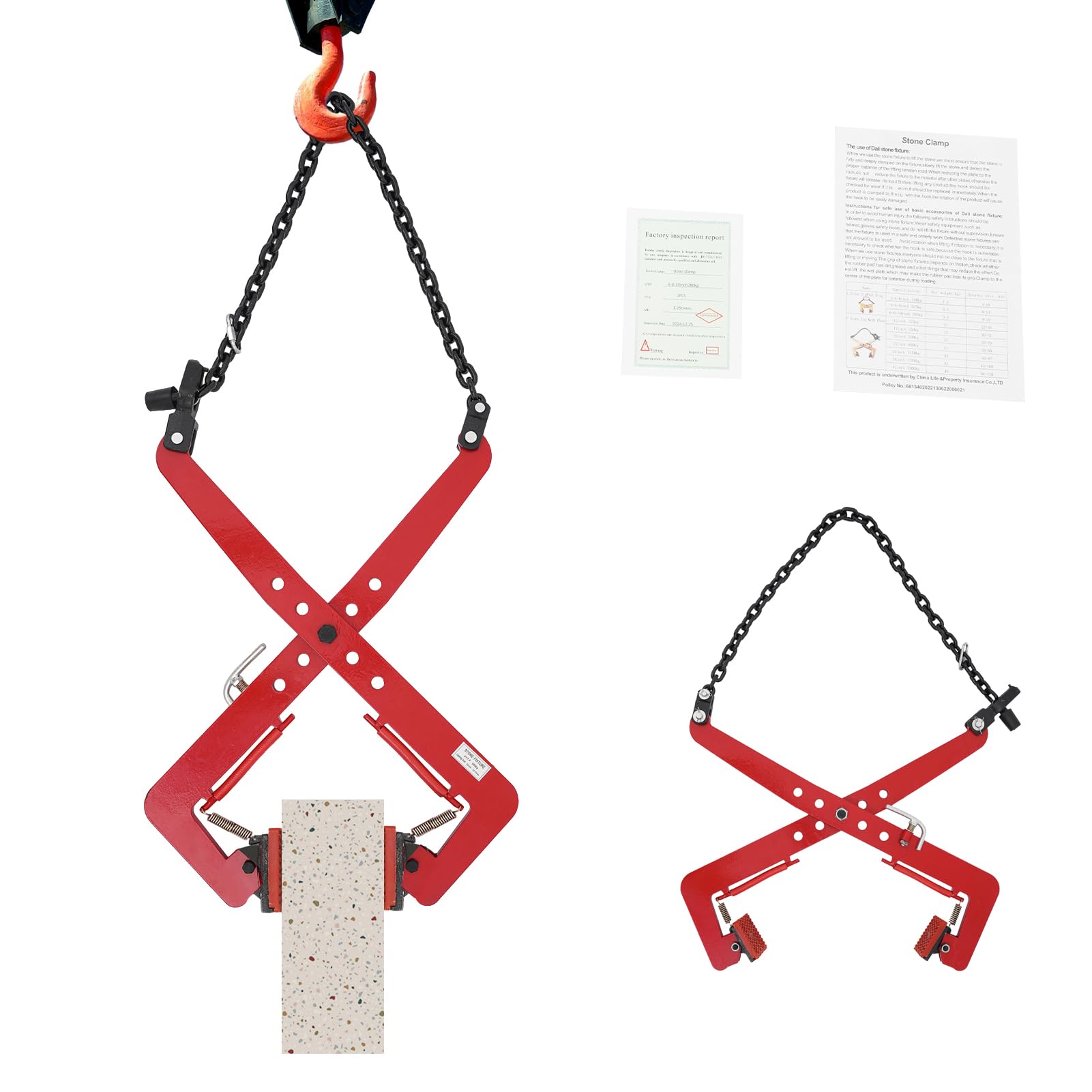 Pince de décalage 500 kg, 58,4 cm, zone d'ouverture 33-70 cm, pince à pierre pour soulever et transporter des pierres (rouge)