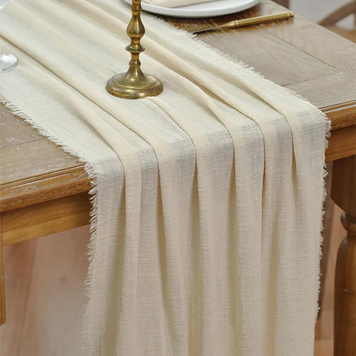 Chemin de Table, 40 x 300 cm, en Coton, pour Mariages, Anniversaires, décoration intérieure et fêtes, Couleur Blanc
