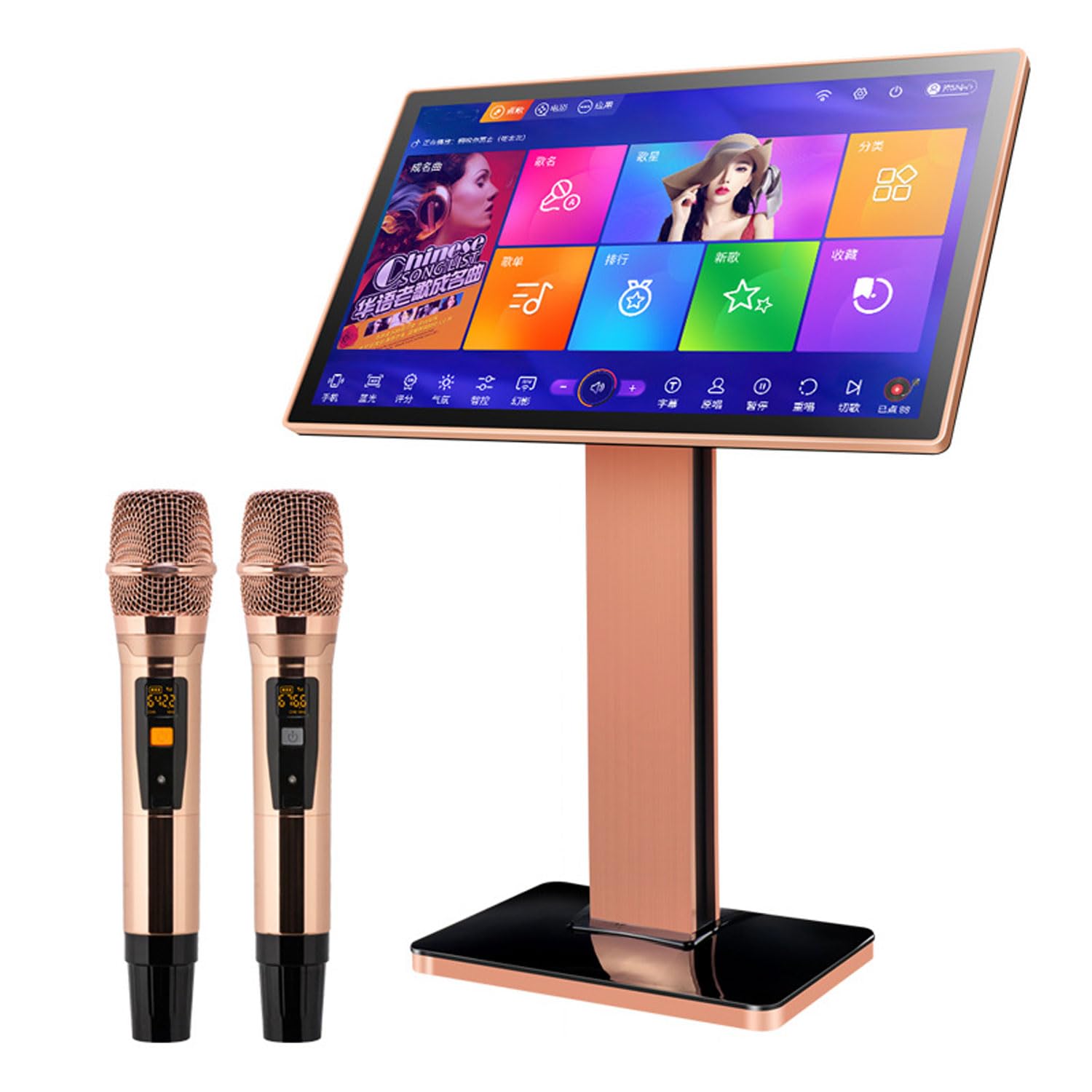 Système De Karaoké À Écran Tactile De 22 Pouces, Lecteur Ktv Professionnel 4K Avec Microphone Sans Fil, Contrôle Intelligent De La Voix/Application Téléphonique Ai, Double Système Android 10.0, Pour