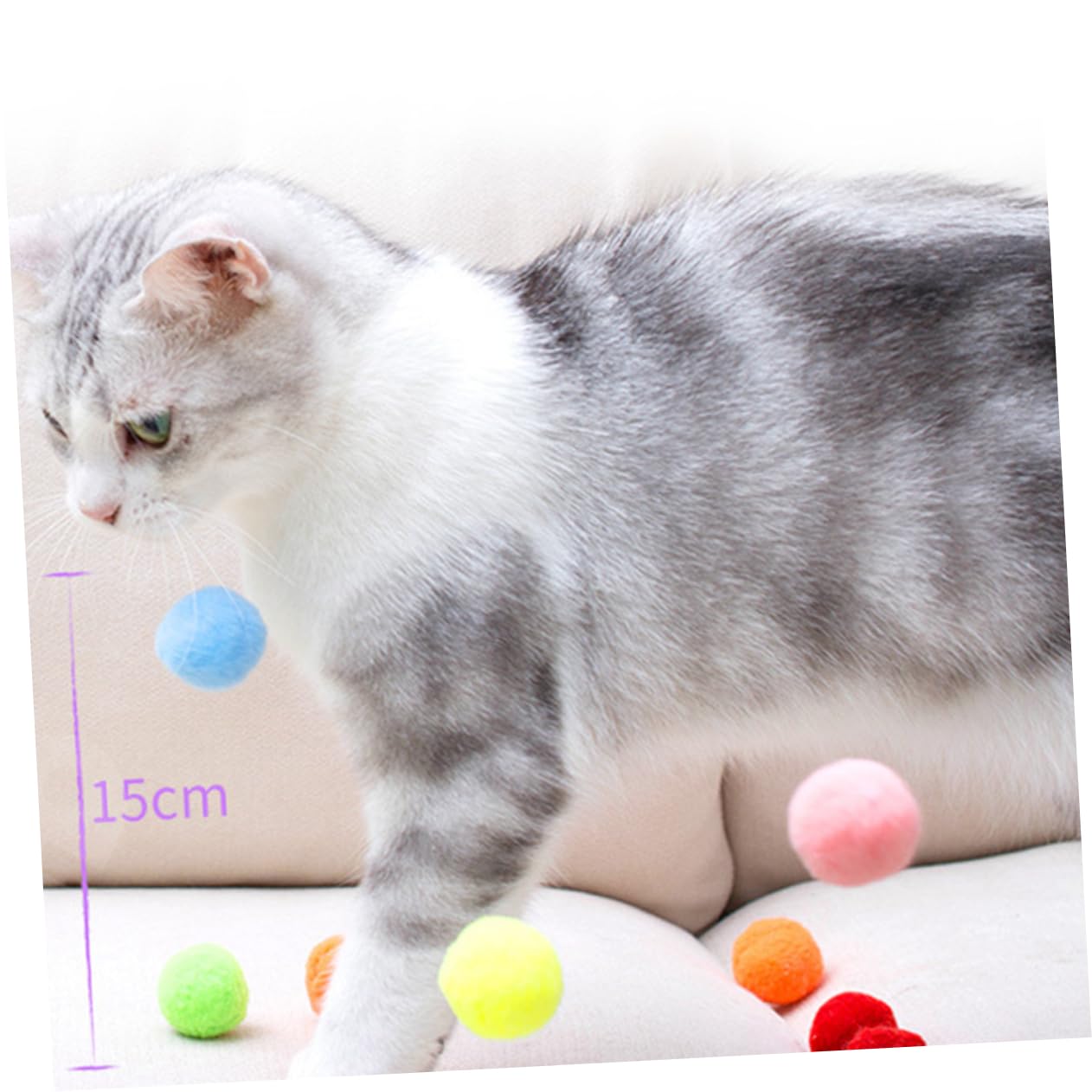 POPETPOP 30 Pcs Colorful Elastic Cat Ball Assorted Plush for Cats Stimulating Playtime Durable and Soft for Active Kittens and Adult