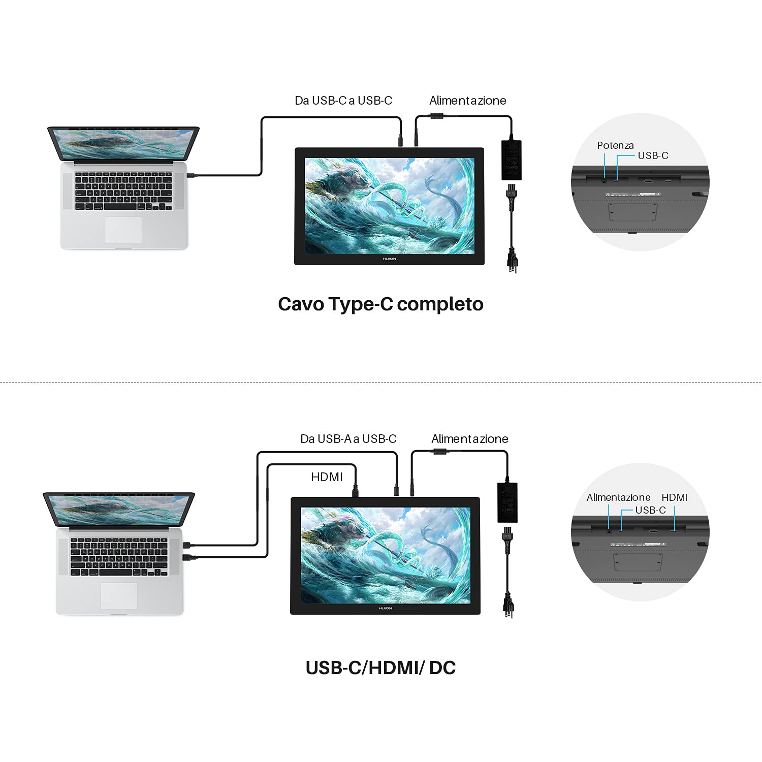 HUION Kamvas Pro 24 Tavoletta Grafica Con Schermo, 4K UHD Full Laminato 23.8 Pollici Disegno Digitale Display 140% sRGB, PW517 Penna, KD100 Wireless Mini Keydial - Compatibilità Windows Android Mac