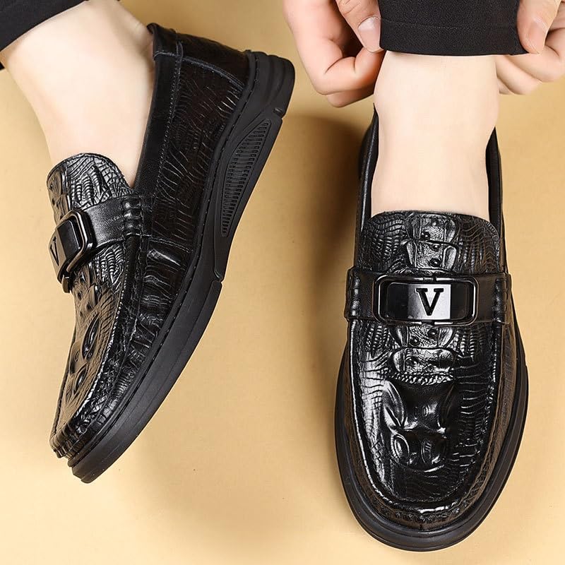 Men's Slip-on Casual Shoes Genuine Leather Men Spring Shoes Driving Shoes Loafers Leather Dress Shoes(Black,8)3