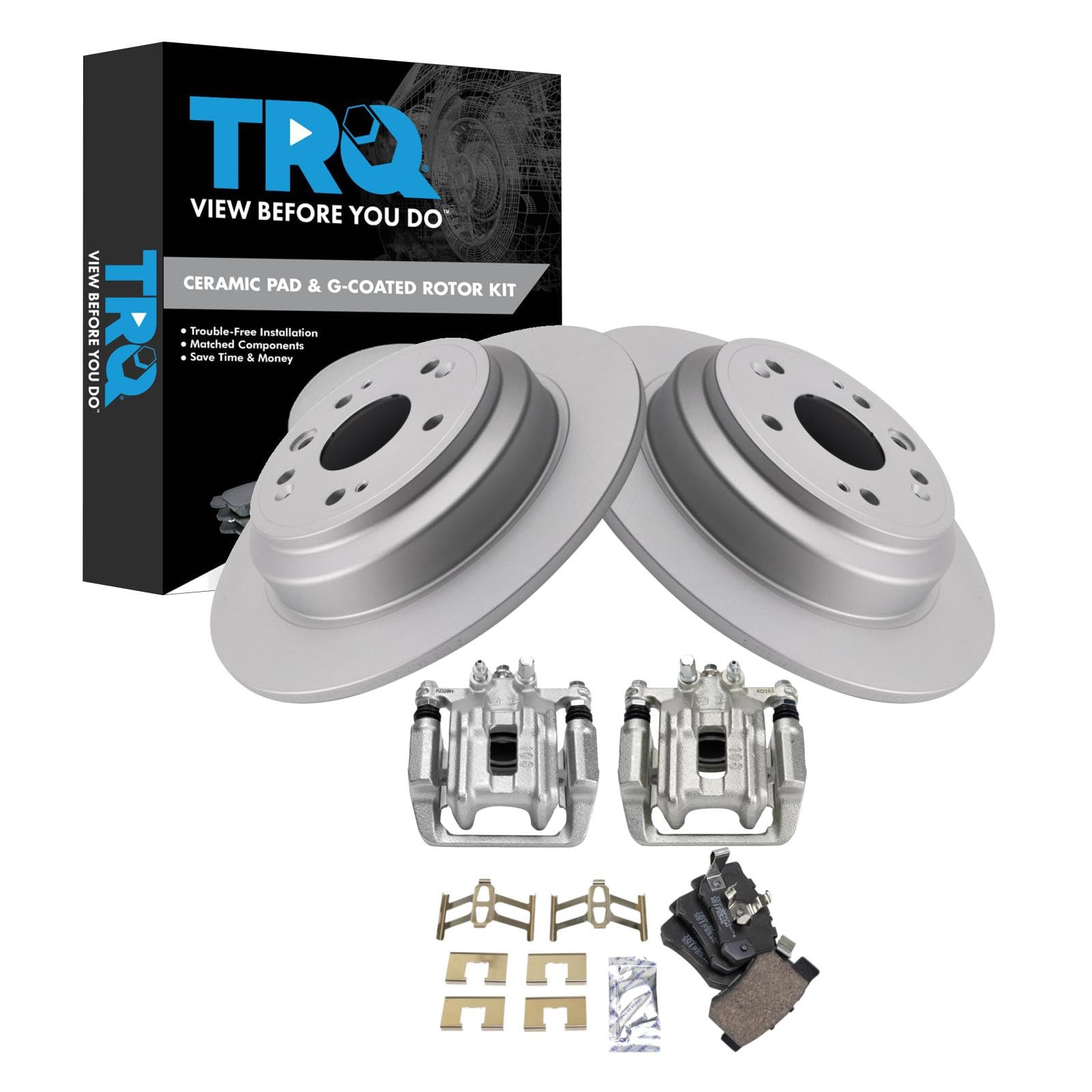 TRQ Rear Brake Pad and Rotor Set Ceramic Vented Coated Rotors Calipers