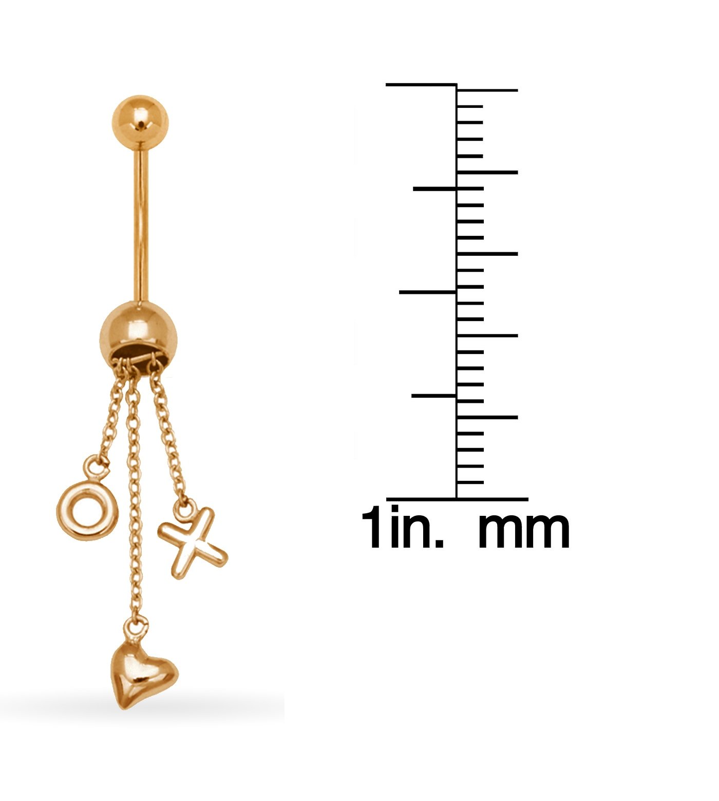 Bauchnabelpiercing aus 14 Karat Gelbgold, 14 Gauge, baumelnder Stern, religiöser Glaube, Kreuz und Kreis, Körperschmuck, Bauchnabelring, Maße: 45 x 14 mm, Schmuck für Damen, 4.50, Metall Gelbgold
