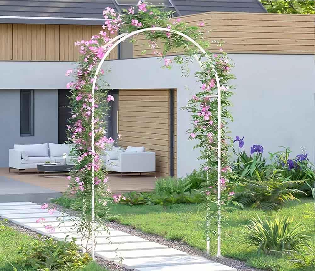 Robusto arco da giardino per rose in metallo per pergolato traliccio 1,4 m/1,8 m/2,4 m/3 m/3,5 m, supporto per piante da esterno per pergolato nuziale, bianco, dimensioni 1,8 m x 2,2 m (larghezza x