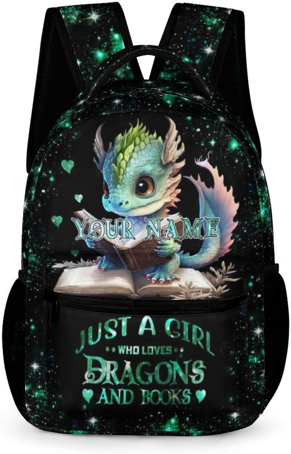 Custom Dragon Backpack for Kids Girls Boys School, 16 Inches Cute Dragon Theme Bookbag, Adjustable, Lightweight, Large Capacity - Image 2