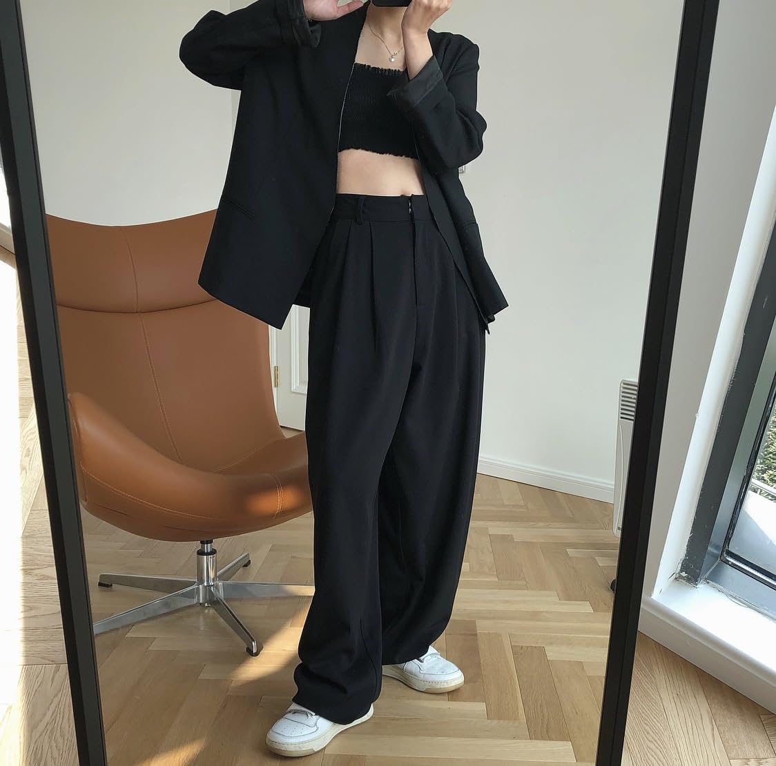 Women's Casual Pants Winter French Style Loose Fit High Waist Polyester Relaxed Summer Outfits Trouser
