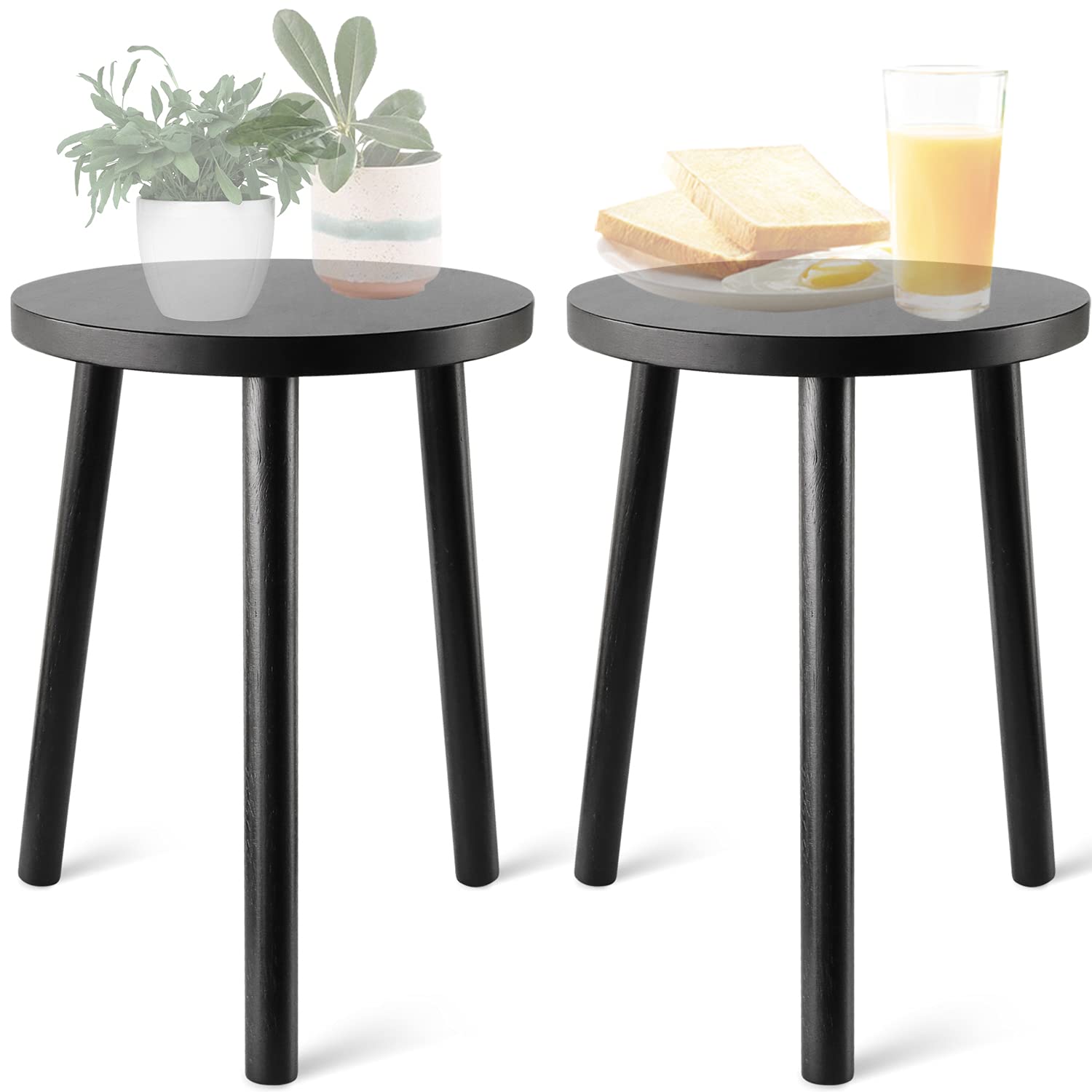 LITADA Wood Plant Stand Mid Century Small Side Table, 15.8’’ Tall – Round Side End Table Flower Pot Holder Home Decor (Plant and Pot NOT Included) (Black)