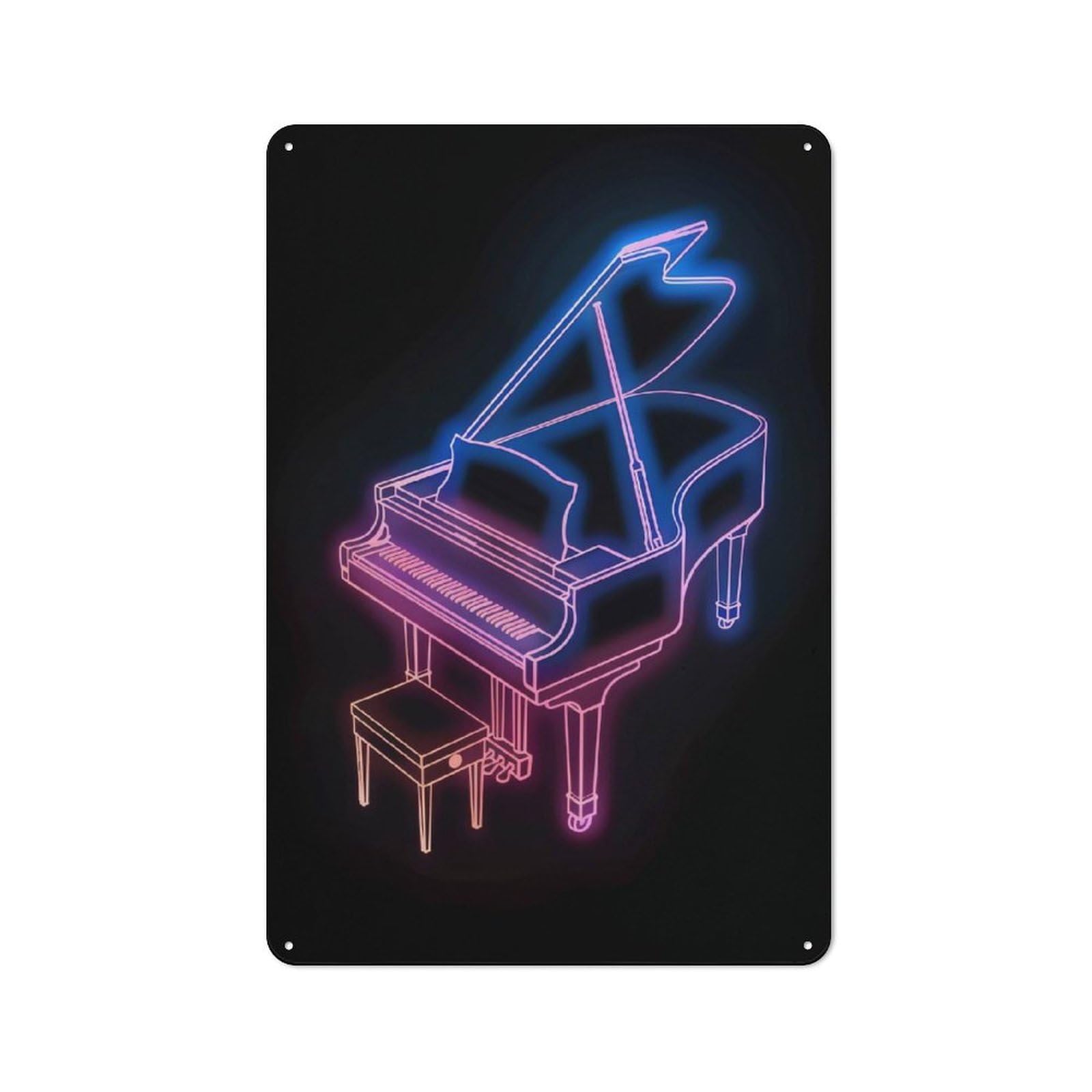 Junmoney Piano Music Neon Tin Wall Plaque 30X20cm With For Studio Or Craft Room, Suited To Craft Room Decorators