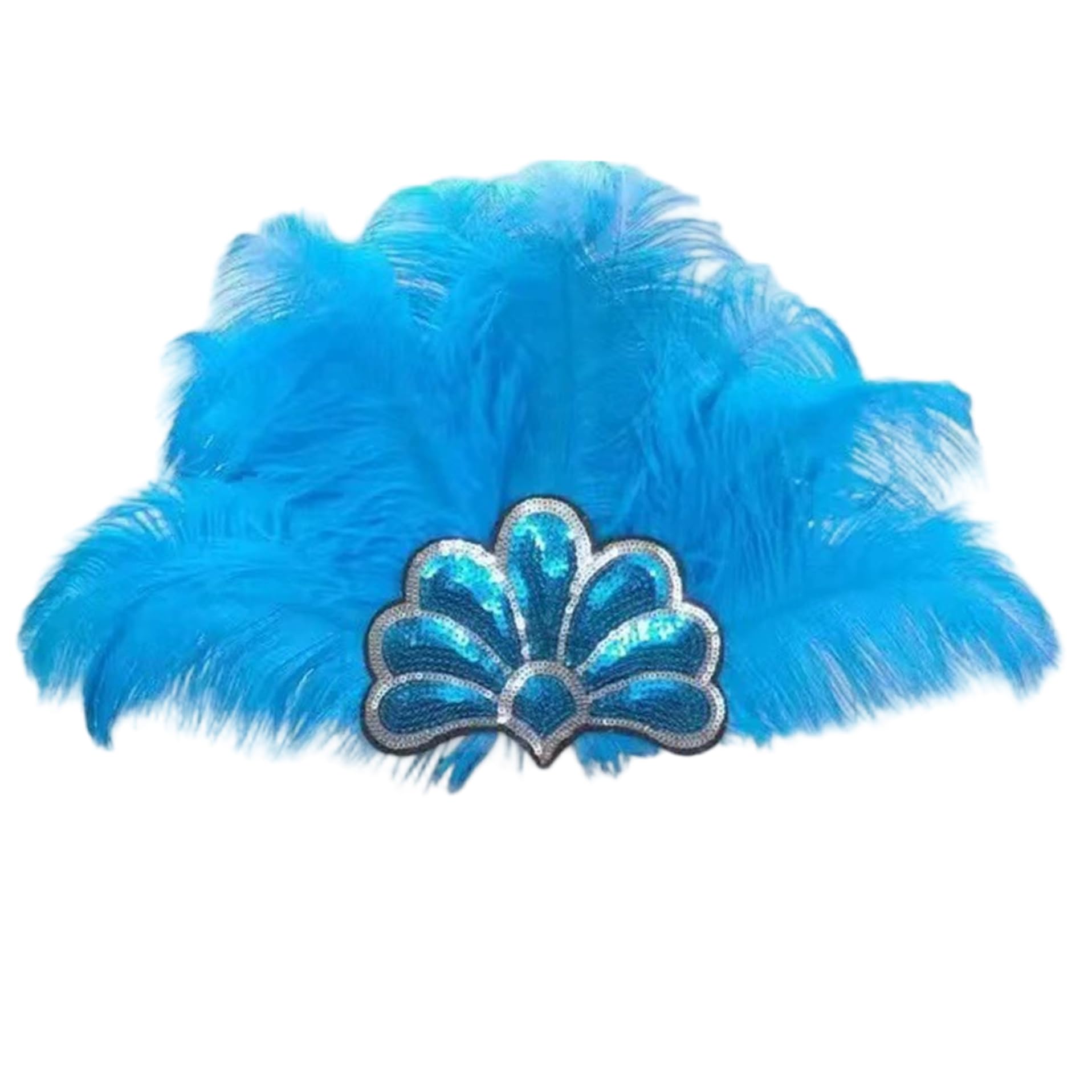 Ameble Blue Feathered Headpiece with Ostrich Feathers, 22-Inch Carnival Headpiece for Women's Party Costumes and Stage Performances Feathered Feathers Headband Carnival Showgirl Headdress